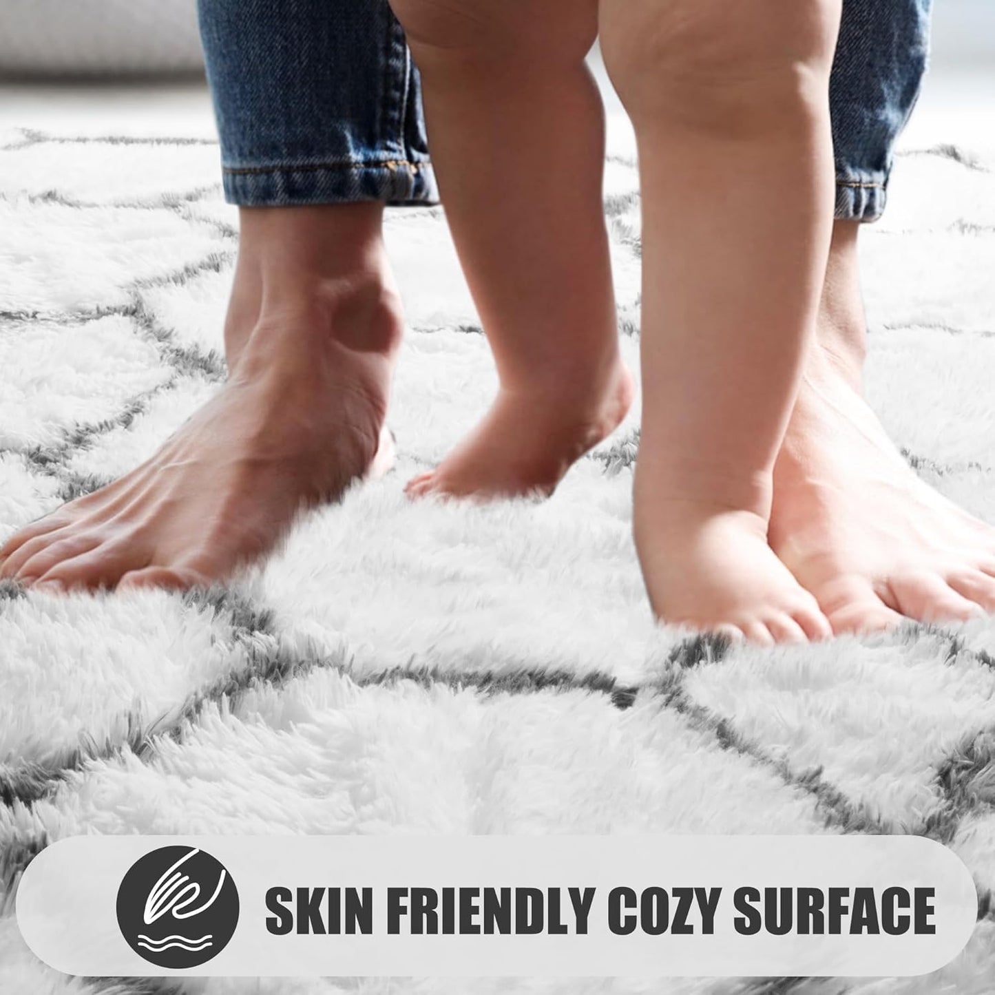 ONASAR 6x9 Area Rugs for Living Room Bedroom, Washable Large Fluffy White and Grey Throw Rug, Geometric Soft Plush Shaggy Floor Carpet for Nursery Kids Girls Boys Teen Dorm Home Decor Aesthetic