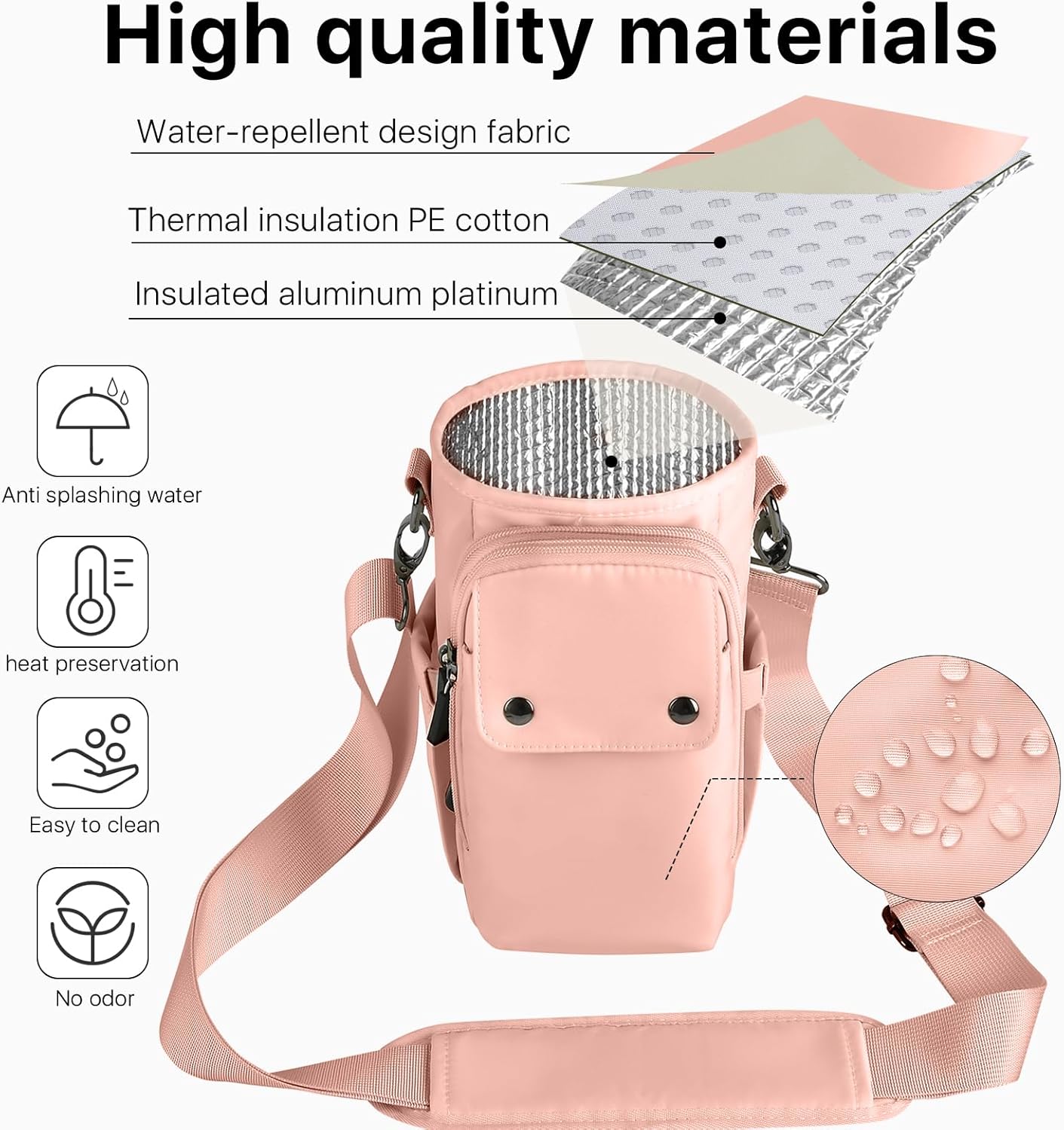 Water Bottle Holder with Strap 32 40oz Crossbody Insulated Water Bottle Carrier Sling Bag with Adjustable Wide Strap and Phone Purse 5 Pockets for Walking Hiking Gym Travel