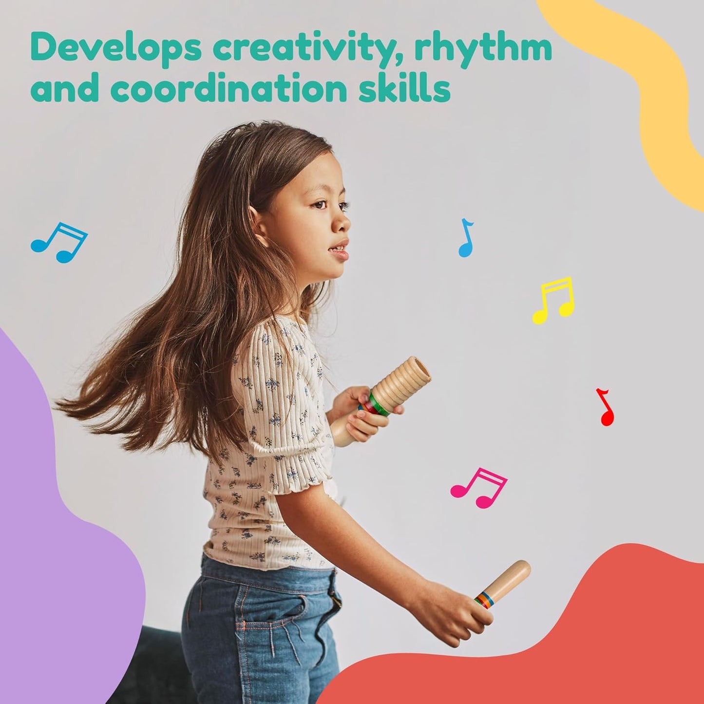 Stoie's Wooden Kids Musical Instruments for 1-5 Years Old, Baby Percussion Toys with Xylophone, Maracas, Tambourine, Durable, Safe to Play, Clear Loud Sound, Bright Rainbow Colors, Storage Backpack