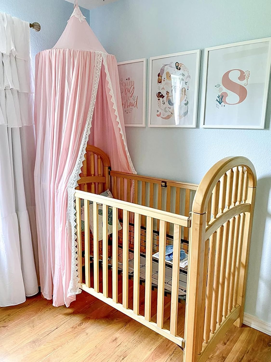 Princess Bed Canopy Mosquito Net for Kids Baby Crib, Round Dome Kids Indoor Outdoor Castle Play Tent Hanging House Decoration Reading Nook Cotton Canvas,Pink