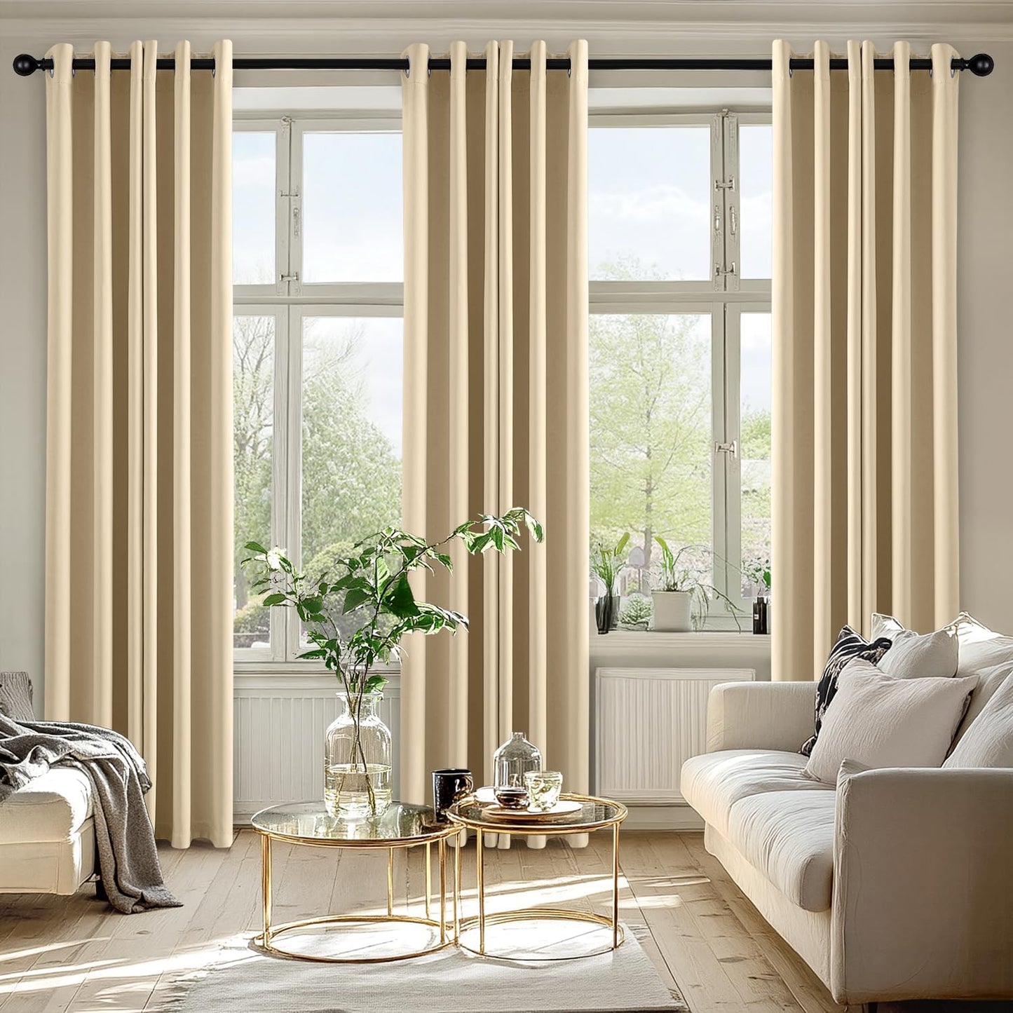 MIULEE Cream Beige Blackout Curtains for Bedroom Living Room 84 Inches Long 2 panels, Thermal Insulated Room Darkening Drapes Solid Grommet Top Noise Reducing Light Blocking Window Curtains 40x84 Inch