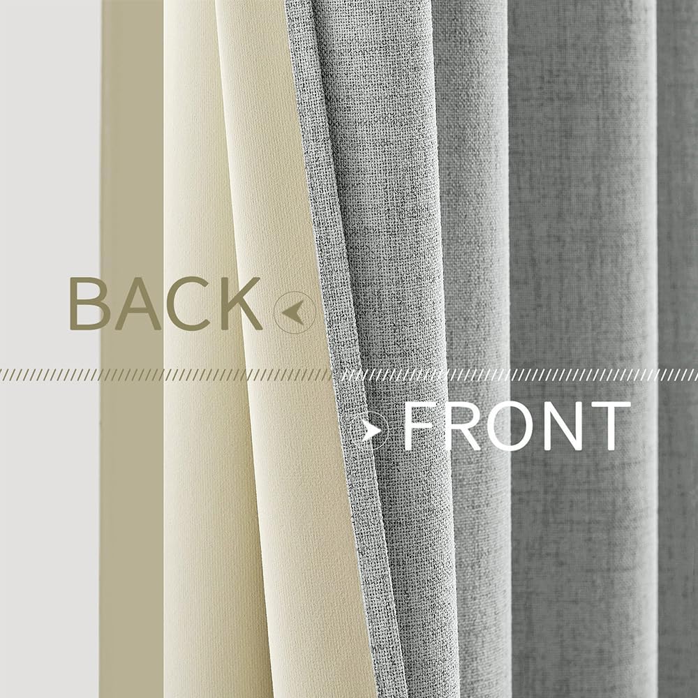 MIULEE Linen Curtains for Bedroom 100% Blackout Thermal Insulated Glacier Gray Grommet Room Darkening Curtains & Drapes for Living Room Nursery 52 x 45 Inch (2 Panels)