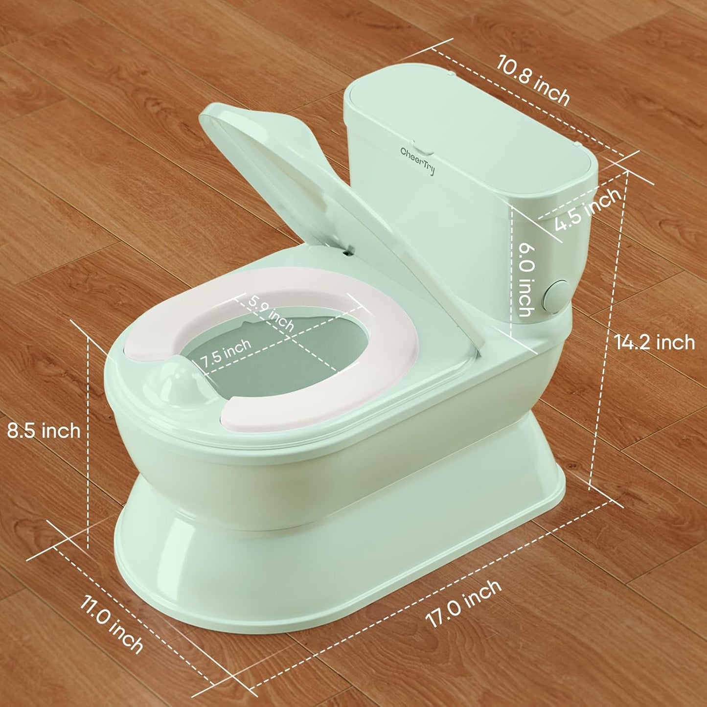 2-in-1 Toddler Potty Training Toilet - Larger Potty Chair & Detachable Training Seat for Boys & Girls Ages 1-3 with Flushing Sound, Wipes Storage, Toilet Paper Holder