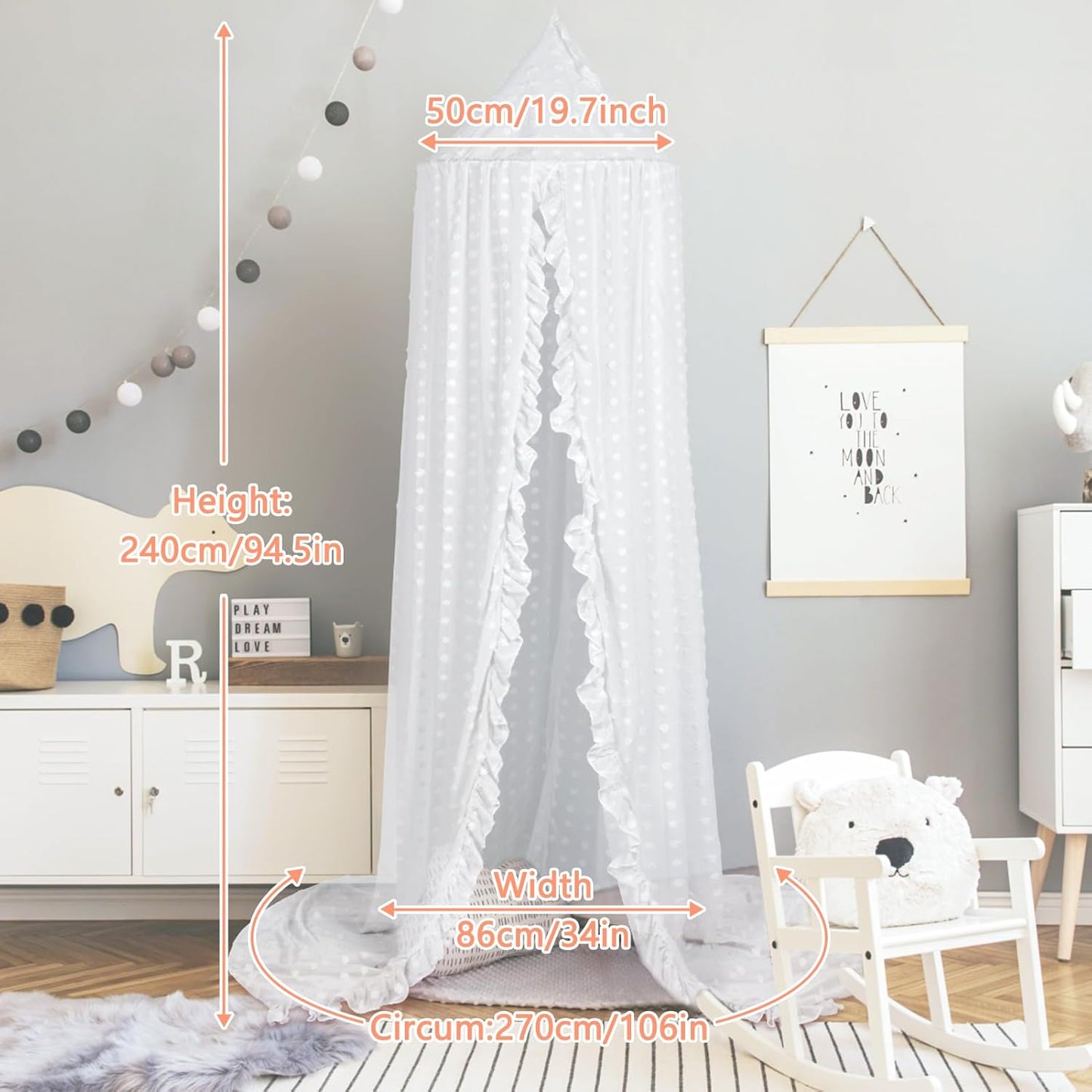 Princess Bed Canopy for Girls - Crib Canopy for Bed - Mosquito Net for Bed, Kids Bed Canopy with Princess Room Decor for Girls Bedroom,Children's Reading Room Decor (White)