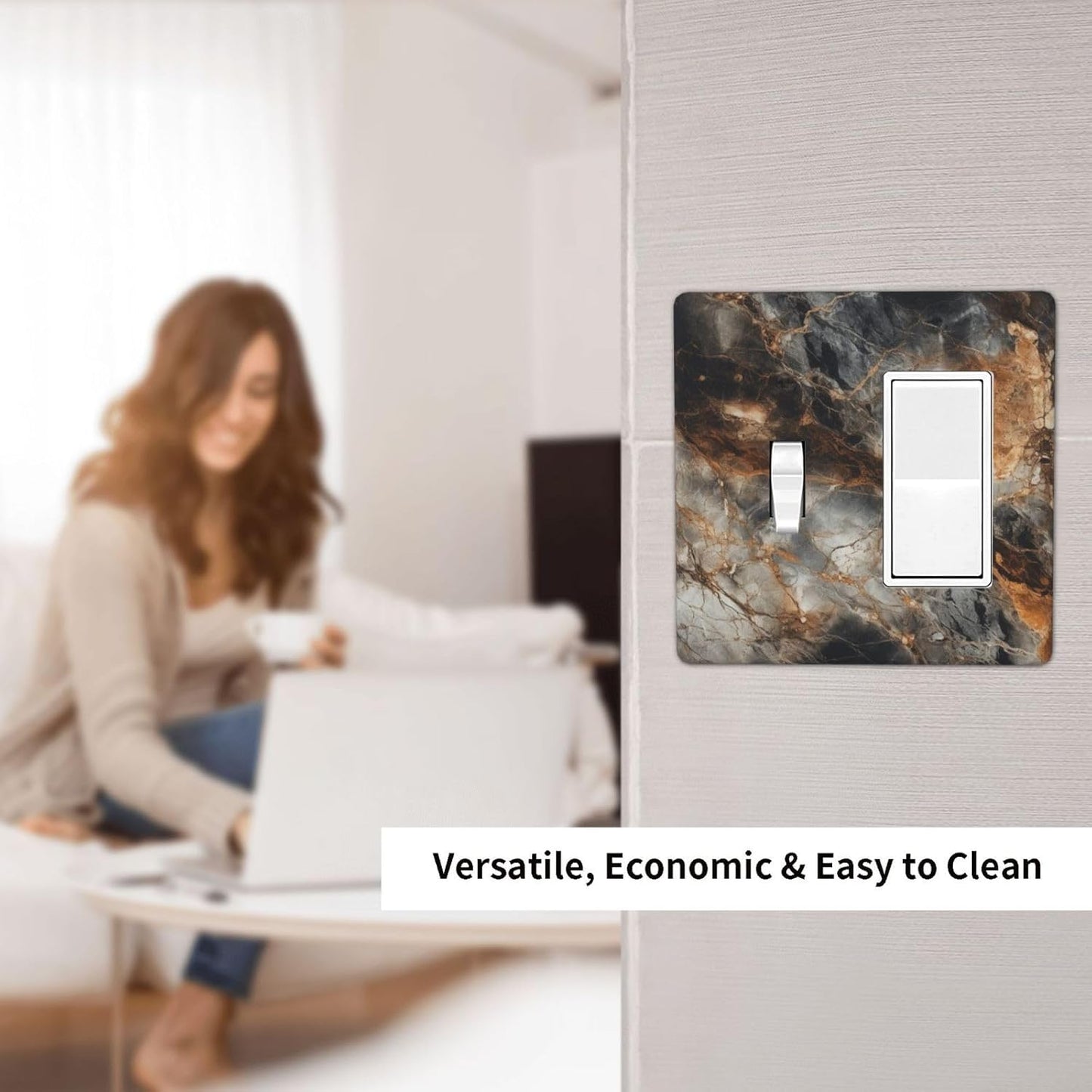 Brown Marble Granite Golden Lines Print Outlet Covers 1 Toggle 1 Rocker Combination Decorative Wall Plate Electrical Switch Plates Light Switch Cover Plate for Bathroom Kitchen Decor