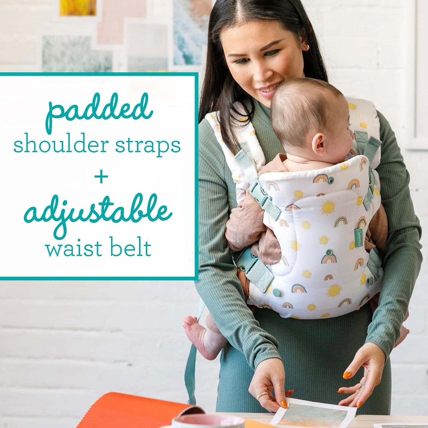Infantino Flip 4-in-1 Convertible Baby Carrier, Adjustable, Ergonomic Babywearing, Registry Essential, Baby Carrier for Newborn to Toddler, Rainbow