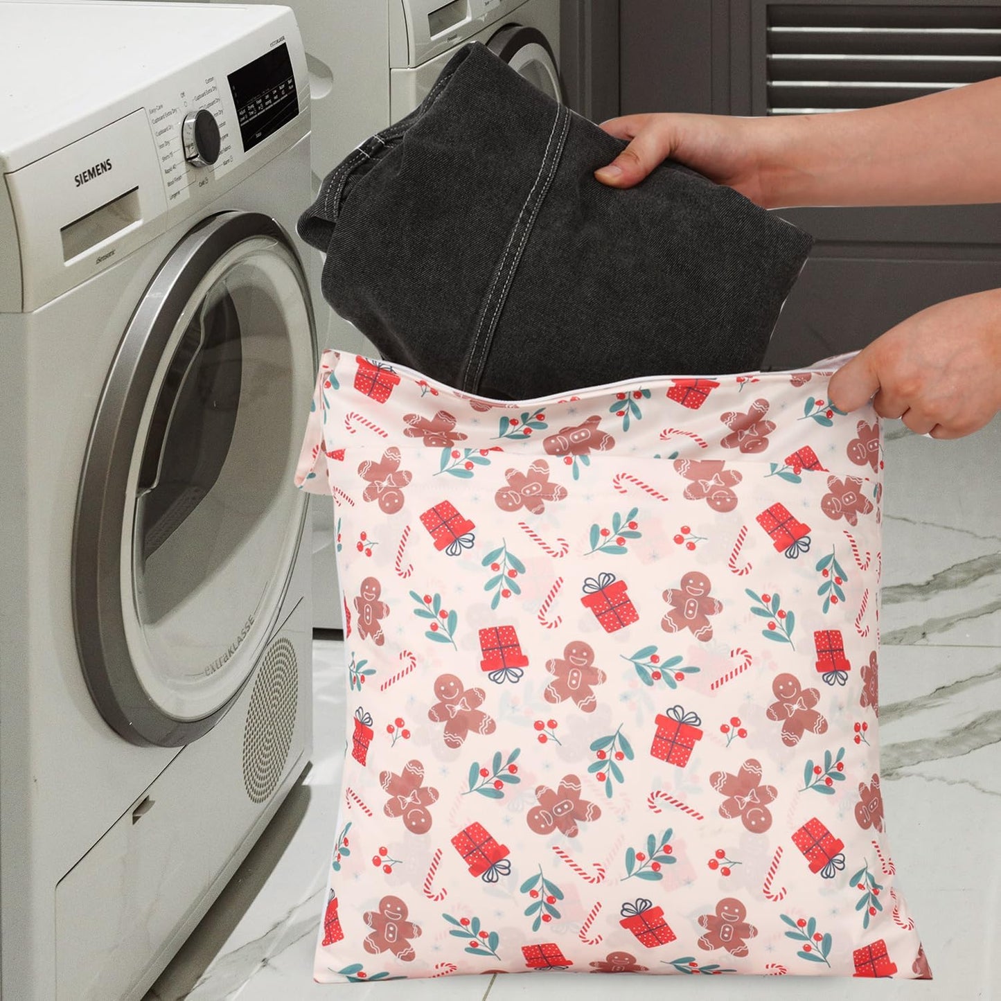 2pcs Travel Waterproof Laundry Bag, Cloth Diaper Wet Dry Bags with Handle & 2 Zipper Pockets, Reusable Washable Dirty Clothes Bag for Baby Adult Travelling Hanging, Bathing Beach Pool Daycare