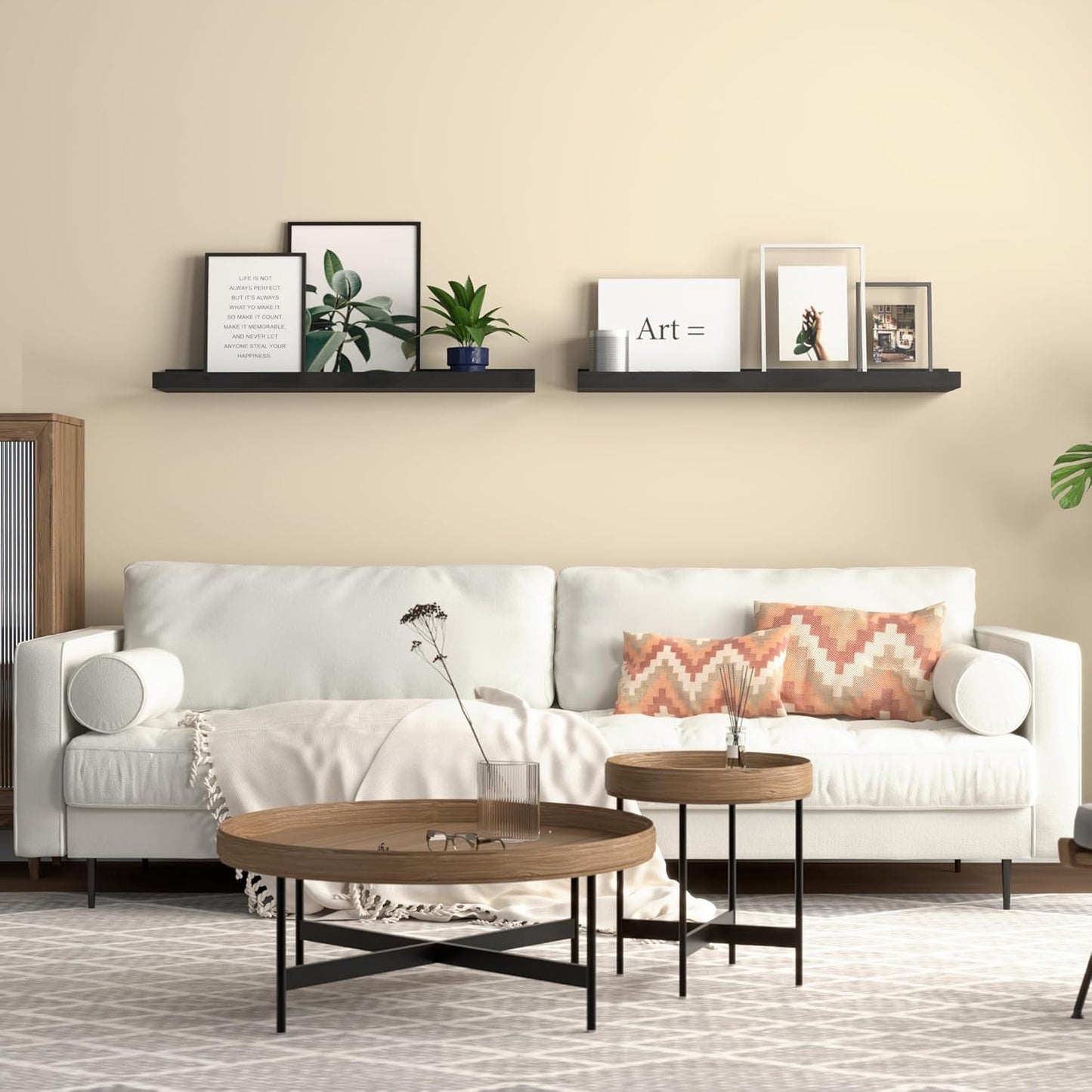 Long Floating Shelves, 2 Set Modern Black Wall Shelf for Bedroom, Nursery Book Shelf with Lip, Picture Ledge Shelf for Living Room Bathroom Kitchen - Black,23.6 In