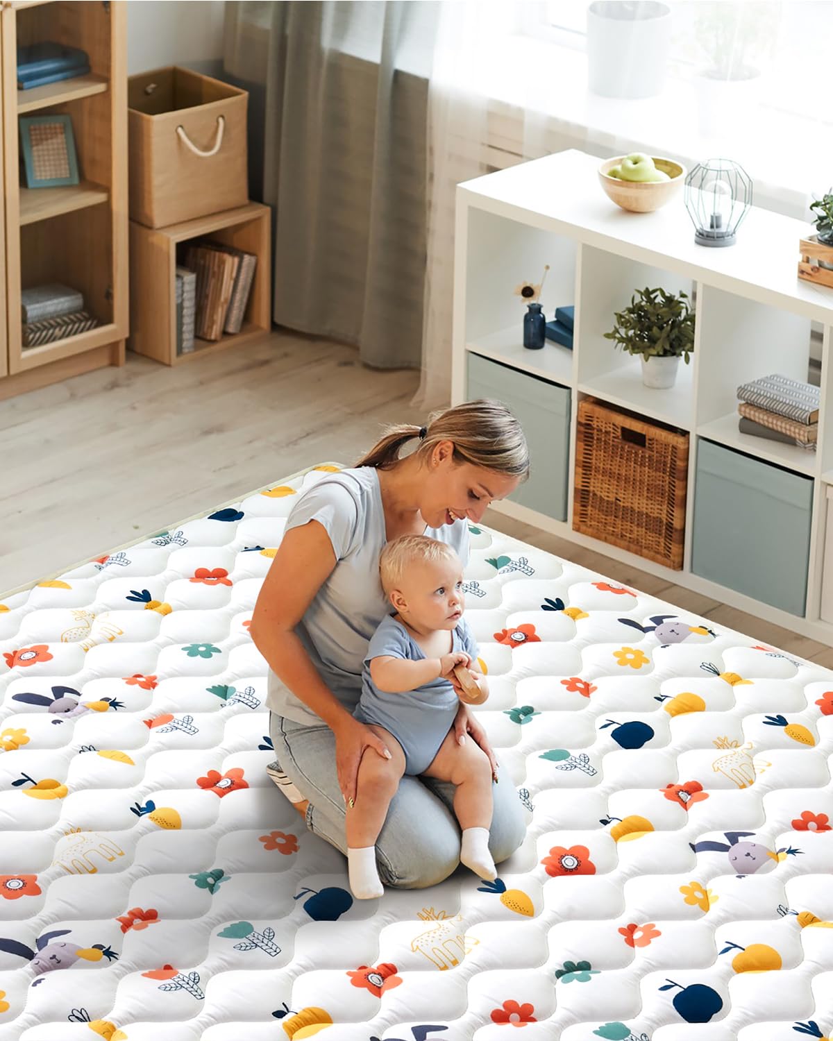 Odorless Premium Foam Baby Play Mat 79" x 71", Soft Microfiber Fabric Crawling Mat for Floor- Comfortable and Hypoallergenic, Non-Slip Cushioned Floor Playpen mat for Infants,Babies,Toddlers