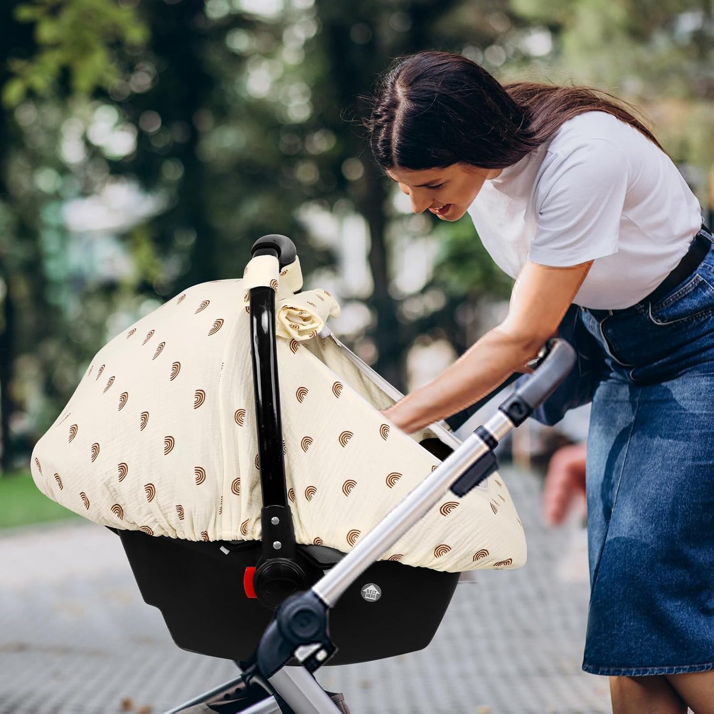 Hooyax Muslin Car Seat Cover Baby - Breathable and Privacy Car Seat Canopy with 3 Modes - Easy Install & Gift Box Packaging, Universal Fit for Infant Car Seats, Rainbow