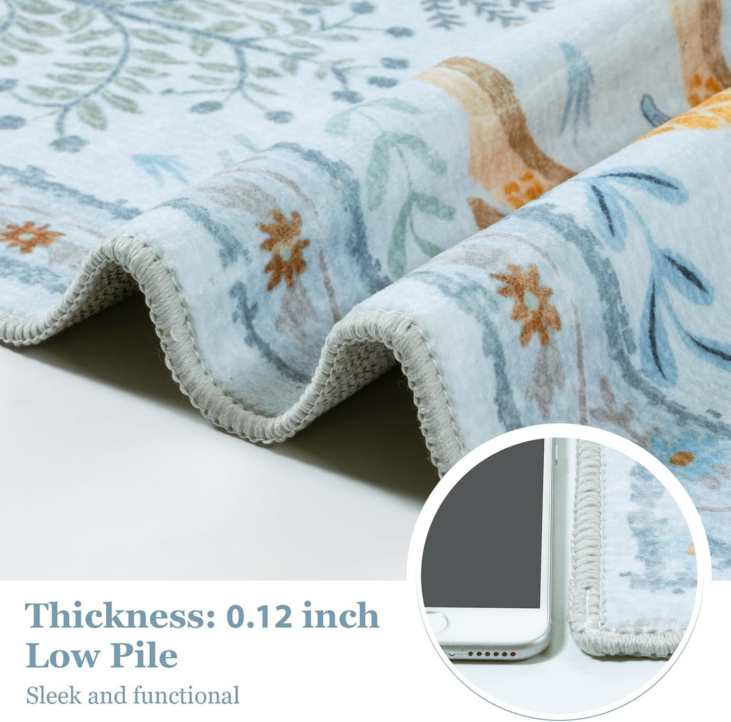 OJIA Animal Area Rugs 8x10, Soft 8x10 Washable Rugs for Living Room Bedroom, Non-Slip Boho Ultra-Thin Dining Room Rug Large Throw Carpet for Farmhouse Playroom Office, Light Blue