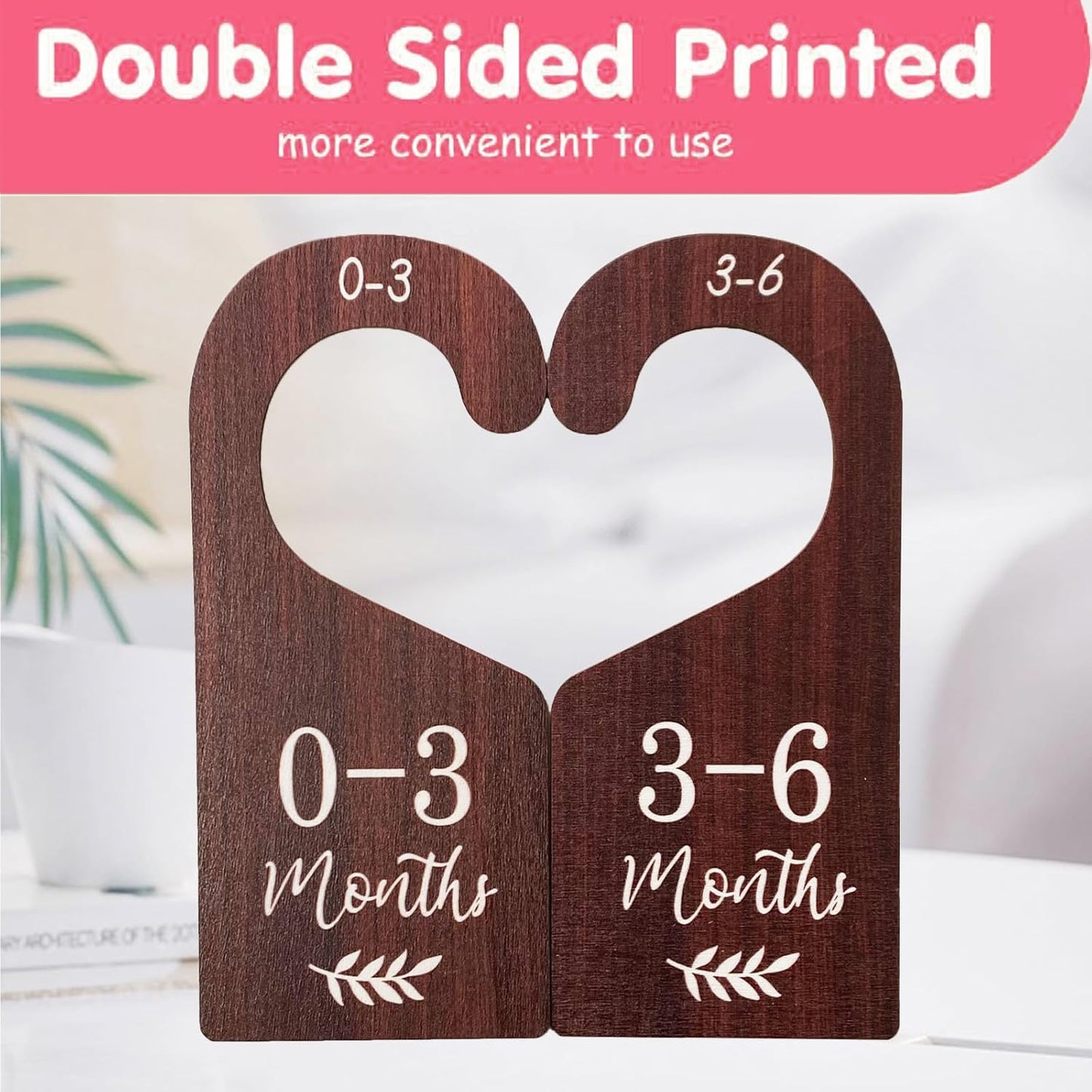 Baby Closet Dividers, Hanging Wooden Double-Sided Nursery Decor Closet Dividers for Baby Clothes, Baby Clothes Dividers for Newborn to 24 Months Size Clothes (Brown, 8pcs)