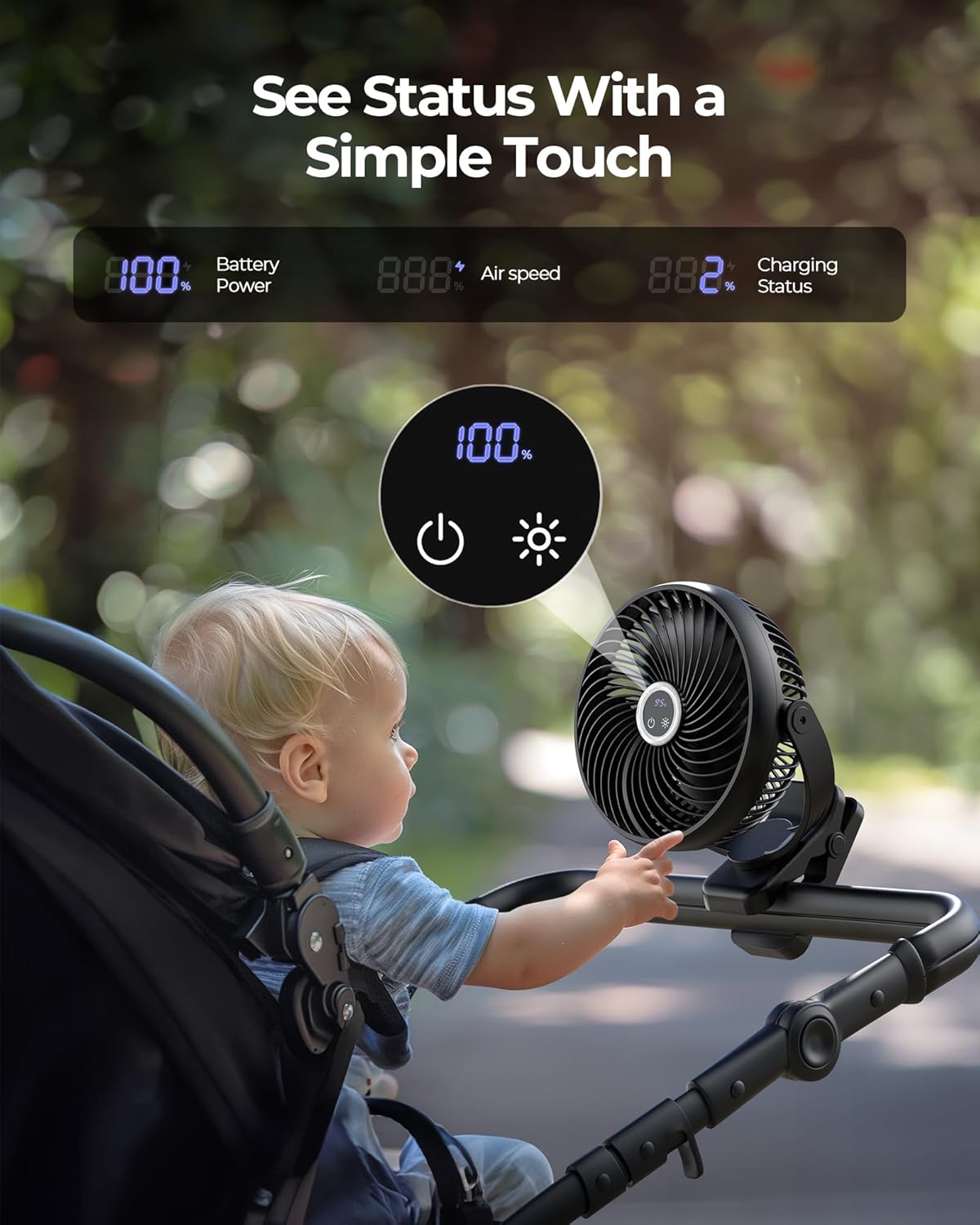 xasla 10000mAh Portable Clip On Fan With Light, 8 Inch Rechargeable Battery Operated Fan, 24H Long-last, Quiet Personal Camping Fan Digital Display, 3 Speed, 360° Rotate, for Gym Outdoor Travel