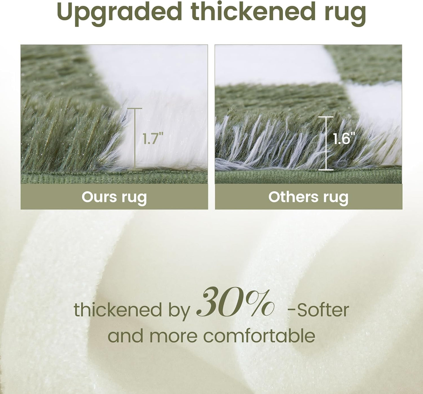 Super Soft Rug for Bedroom, 6x9 Ft Green and White Area Rug Classic Checkered Shaggy Anti-Skid High Pile Soft Fluffy Rug Fuzzy Carpet for Living Room Bedroom Kids Room Nursery, Dorm Home Decor