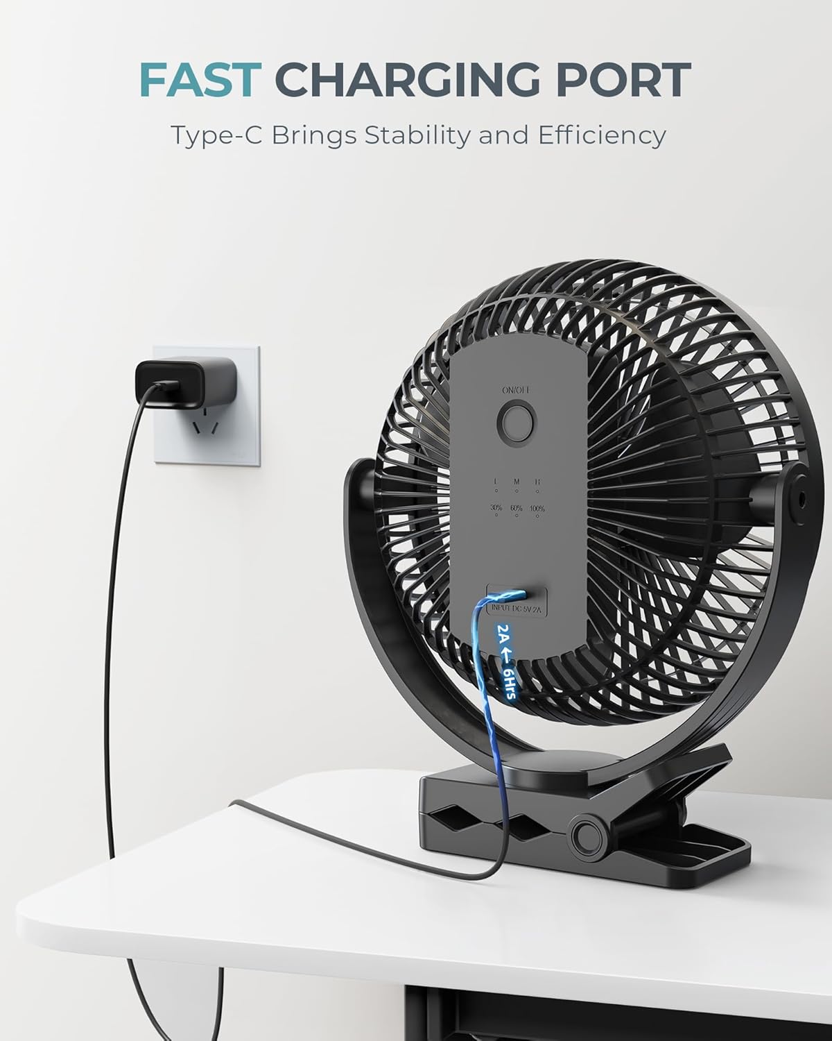 xasla 10000mAh Portable Clip on Fan, 8 inch Rechargeable Battery Operated, 24 Hours Work Time, Quiet USB 4 Speeds Personal, Ideal for Outdoor Camping Golf Cart Home Office Black