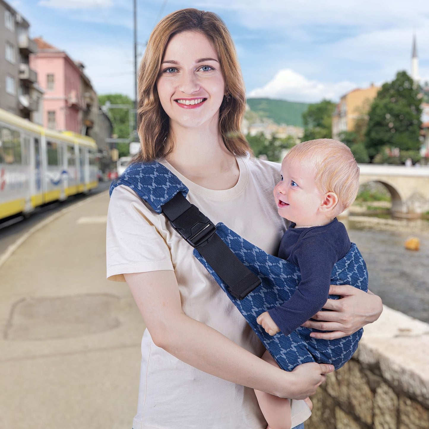 Baby Sling Carrier Adjustable Baby Sling 2025 Upgraded Toddler Sling Comfortable Baby Wrap Carriers Ergonomic-Designed, Travel Friendly Carrying 10-45 Lbs Blue