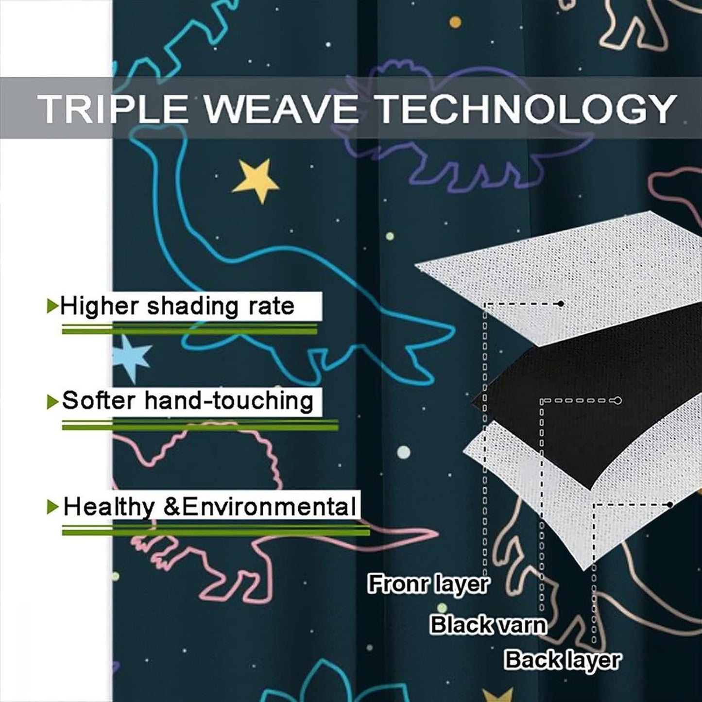 Cartoon Colorful Dinosaur Curtains for Kids Boys Girls Home Decor, Astronaut Funny Outer Space Star Blackout Rod Pocket Window Drapes for Bedroom Living Room W21xL54in 2 Panels