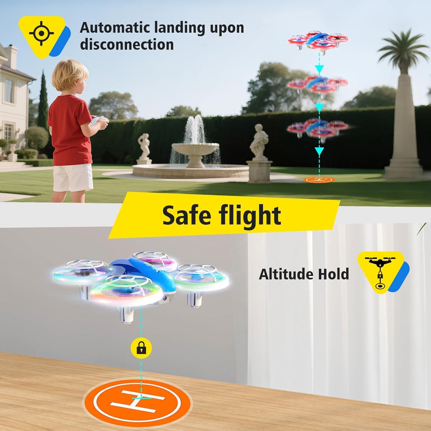 053Drone for Kids,Colourful LED RC Drone, Drone kids for Beginners,3D Flips,Altitude Hold, Propeller Full Protect,Mini drone Toy With 3 Batteries, Great Gift Toy for Boys and Girls