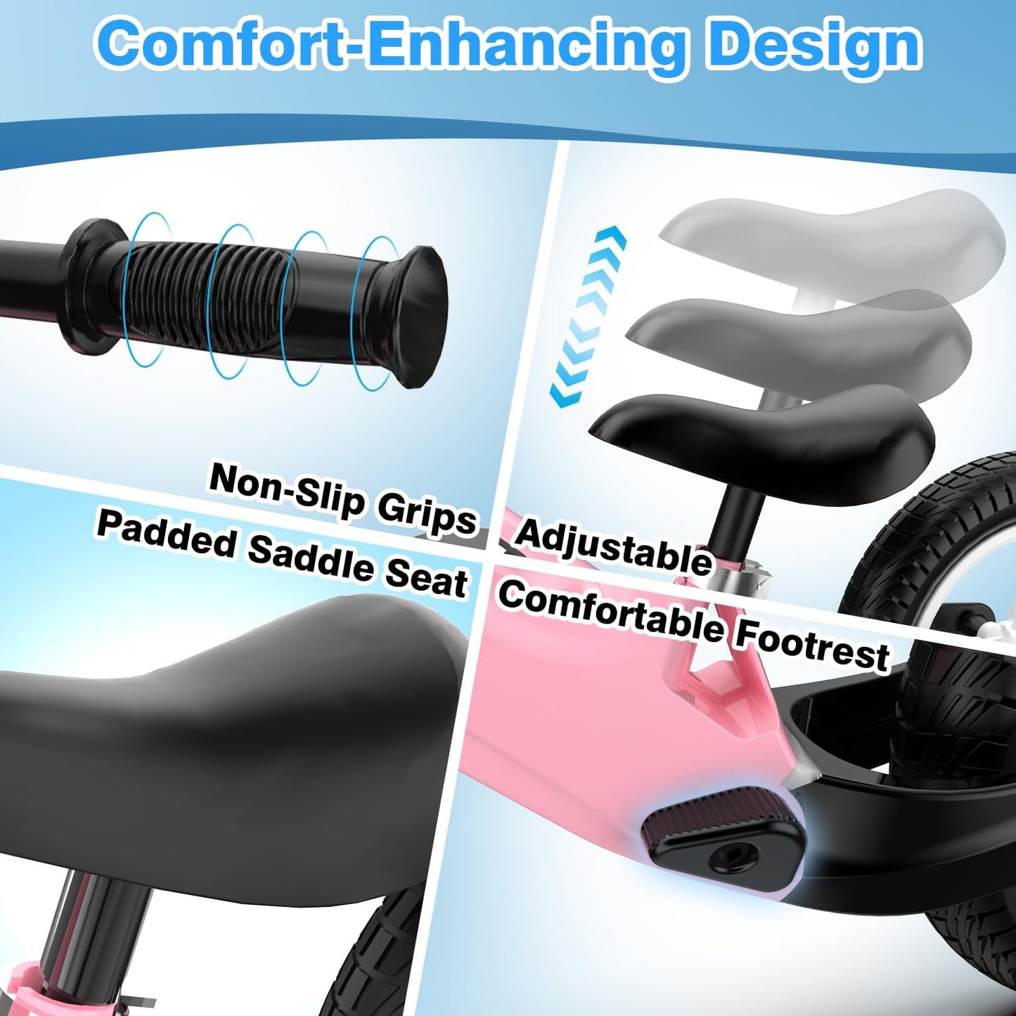 Ridego 12 or 14 Inch Balance Bike for Kids 2-6 Year Old,Lightweight Kids Bike with Adjustable Seat, Push Bicycle with Air Rubber Tires,Ride-on Toys Birthday Gift