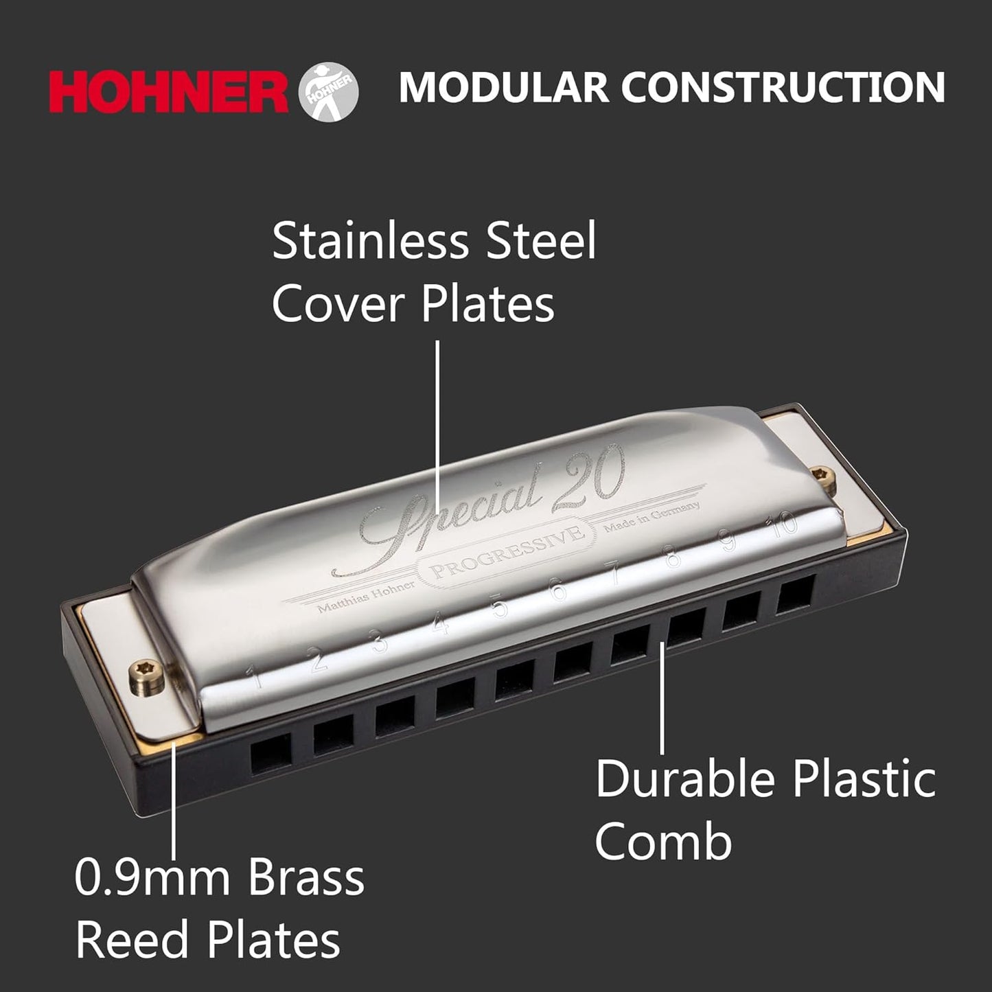 Hohner Special 20 Harmonica - Key of C Bundle with Zip Case, Instructional Manual, and Austin Bazaar Polishing Cloth