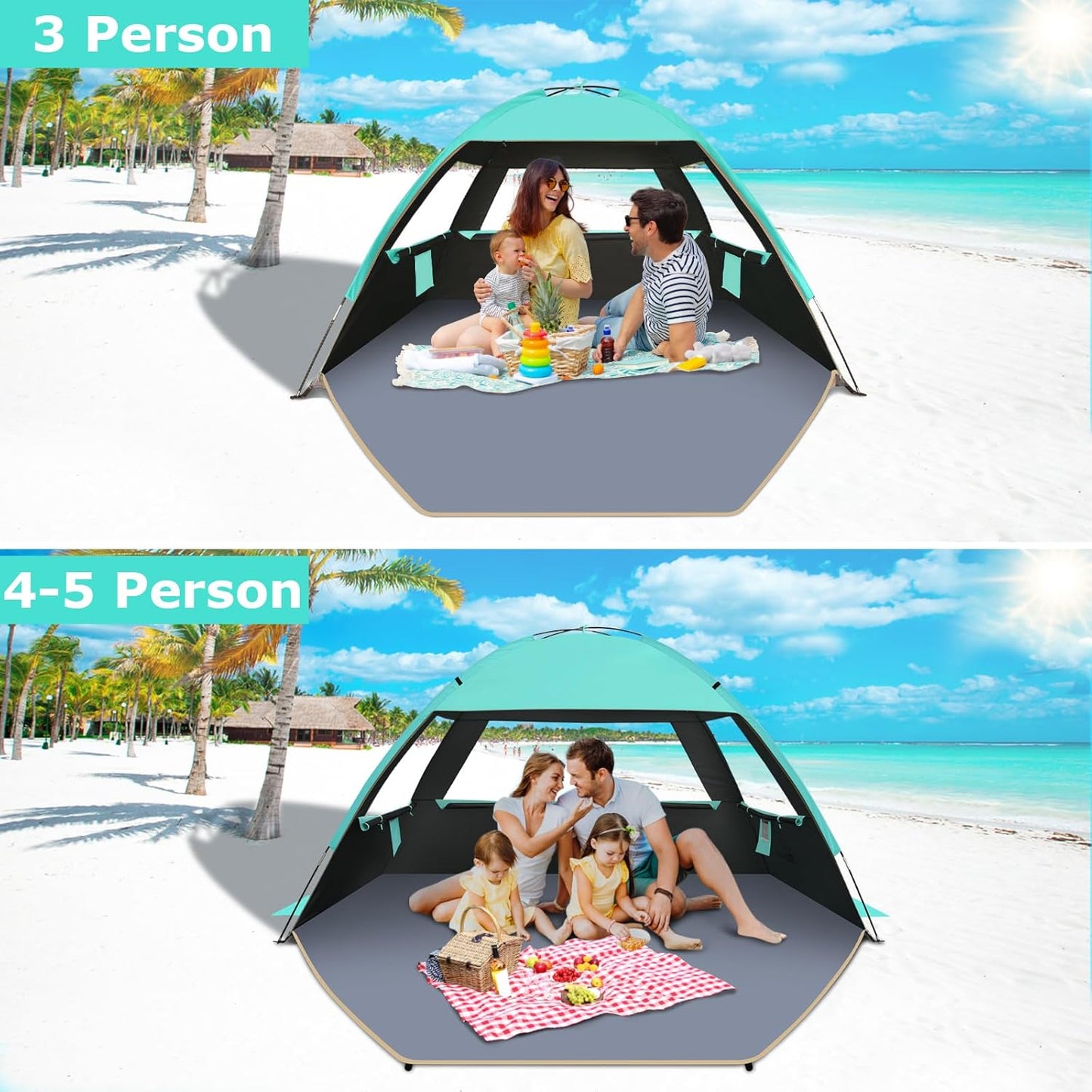 Gorich Beach Tent Sun Shelter for 3/4-5/6-7/8-10 Person with UPF 50+ UV Protection, Lightweight & Easy Setup Beach Shade Canopy, Portable Beach Shade Tent Beach Cabana