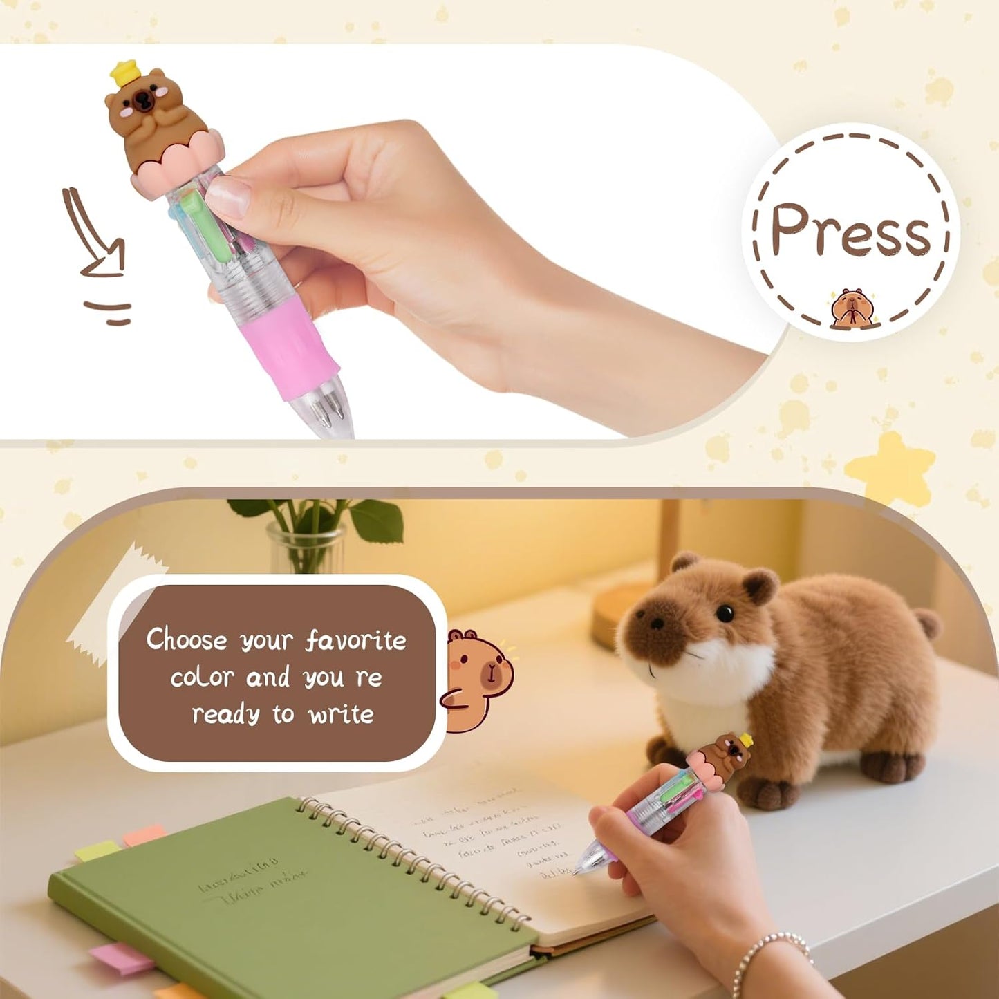 30Pcs Mini Multicolor Pens in One 4-in-1 Cute Pens Bulk for Kids, Ballpoint Pen for Birthdays and Children's Parties, Fun Gifts Assorted Ink Kawaii Pen(Capybara)