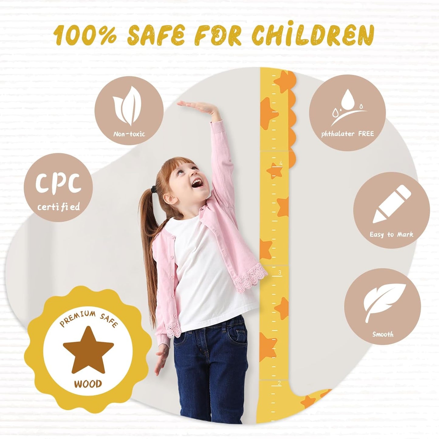 Personalized Name Growth Chart for Kids – Giraffe Height Chart for Boys and Girls, Wooden Height Chart Measuring Board 63" x 15.3"