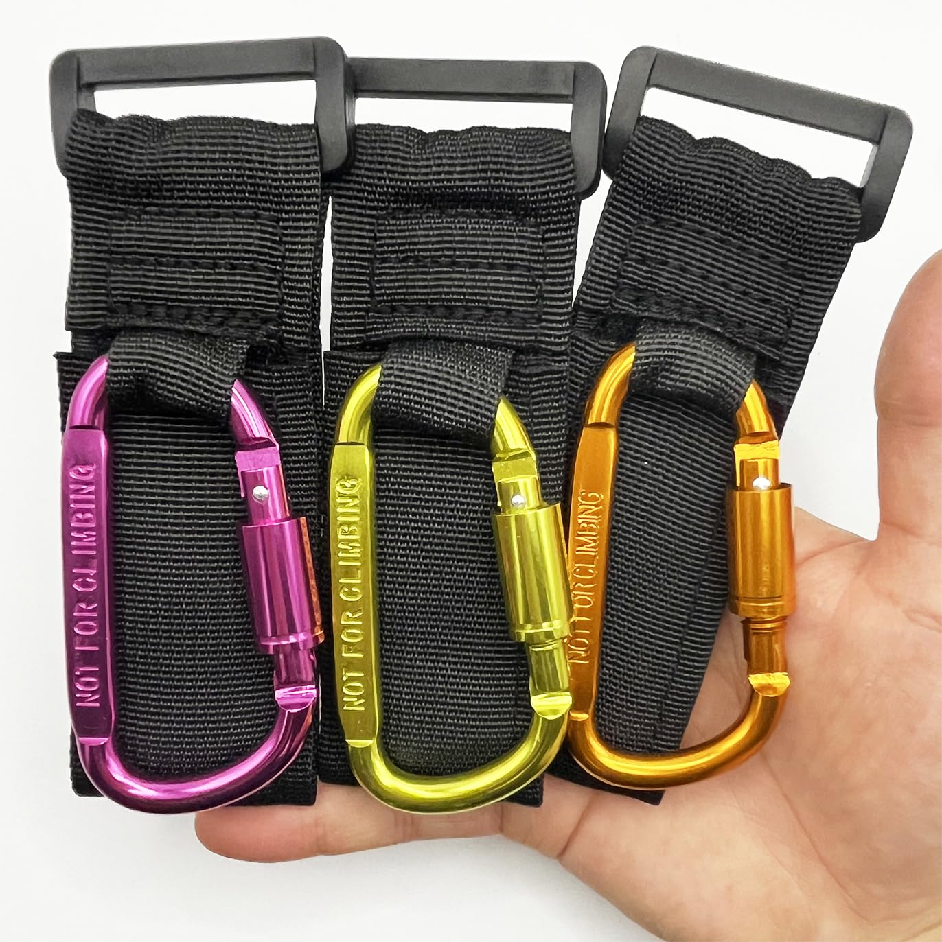 Baby Stroller Hook, Carry 30 lbs per Stroller Carabiner Clip, Adjustable Baby Stroller & Car Seat Hook for Hanging Diaper Bag, Wheelchair,Golf cart, Shopping and Pet Cart(2 Pcs Green Gold)