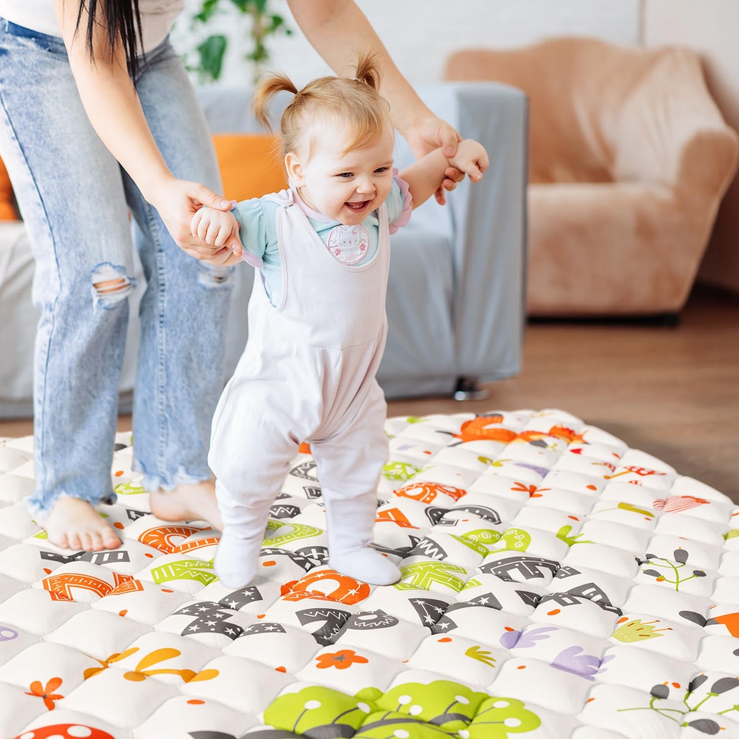 Baby Play Mat 50x50 Playpen Mat Upgraded Thicker Baby Floor Play Mat Cushioned Anti- Slip Crawling Mat Waterproof Activity Playmat for Babies Toddlers Infants Tummy Time(50x50, Letter Fox)