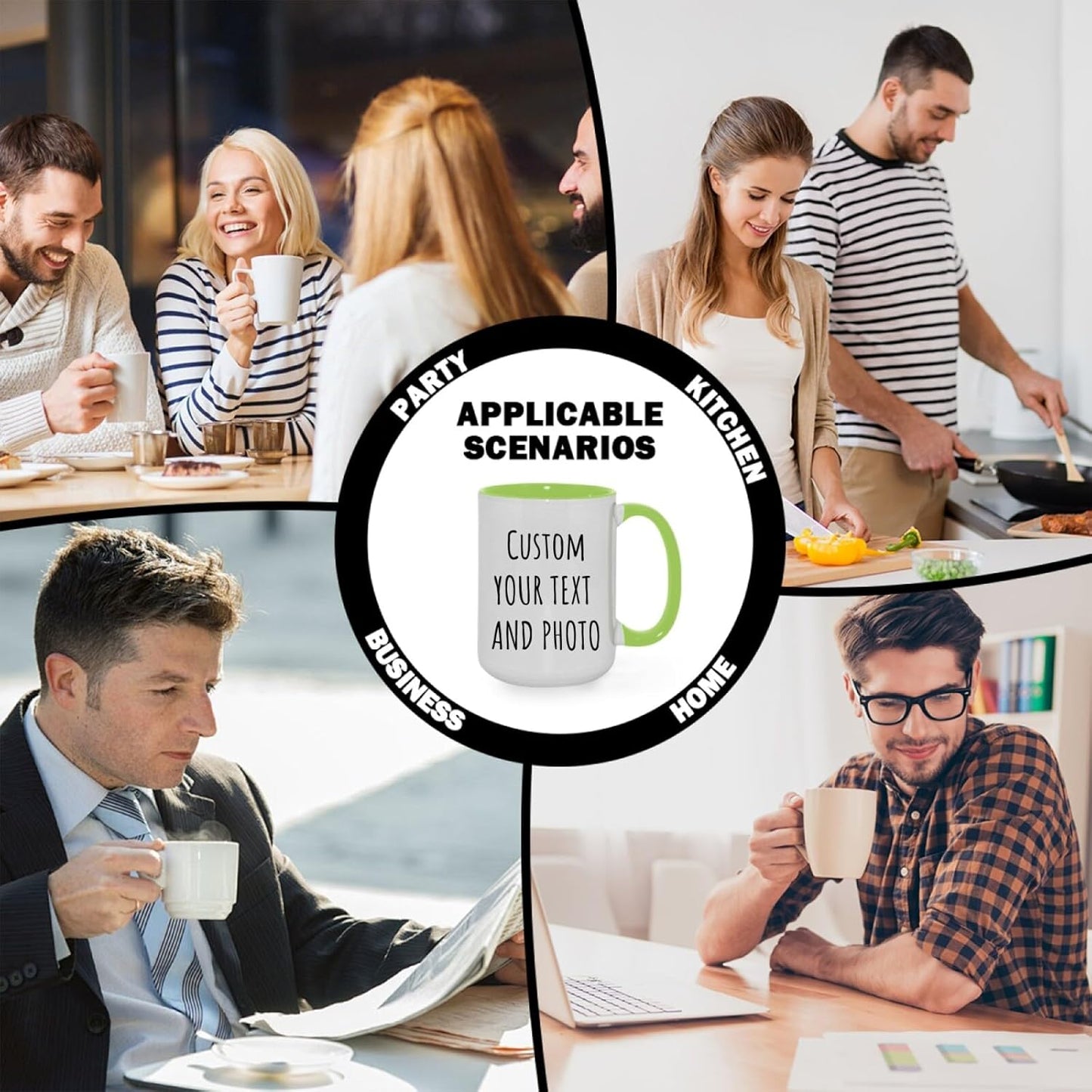 Ship Next Day Custom Mug Design Your Own Photo Text Personalized Picture Gifts for Women Men Customized Gifts Idea Personalized Coffee Mugs 11oz Light Green Handle