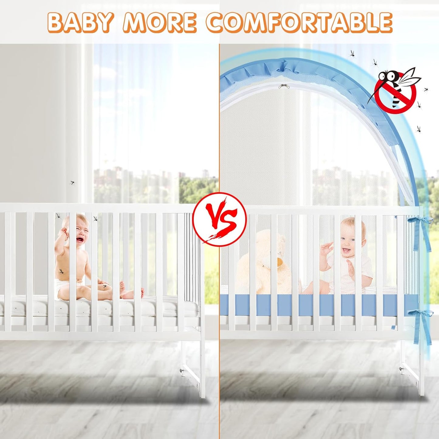 Crib Tent to Keep Baby from Climbing Out - Crib Net to Keep Baby in - Pop Up Breathable Cribs Cover - Canopy with Upgrade Strong Mesh and Durable Zipper (Blue, Lager)