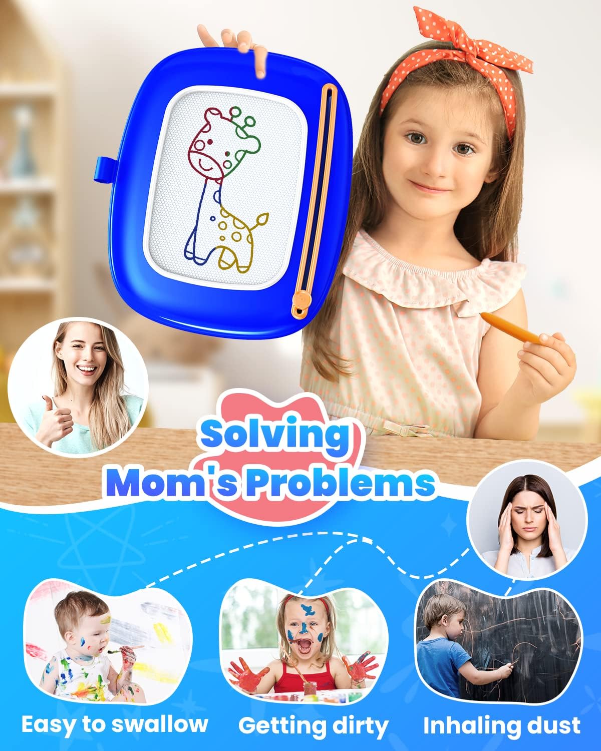 Toddlers Toys Ages 1-3, Magnetic Drawing Board, Doodle Board Pad Learning and Educational Toys for 18 Months Baby,1-3 Yr Kids Birthday Gifts - Dark Blue