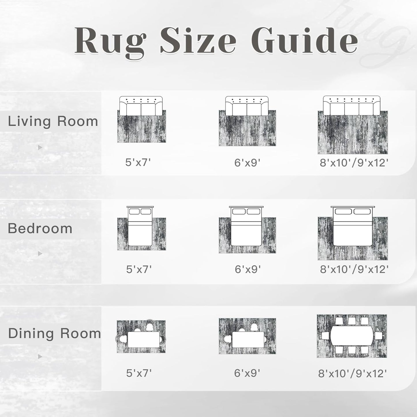 Washable Rug 9x12 Area Rugs for Living Room: Large Neutral Soft Rug Abstract Non Slip Low Pile Modern Carpet for Bedroom Kitchen Nursery Office Dining Room Indoor (Black, 9'x12')