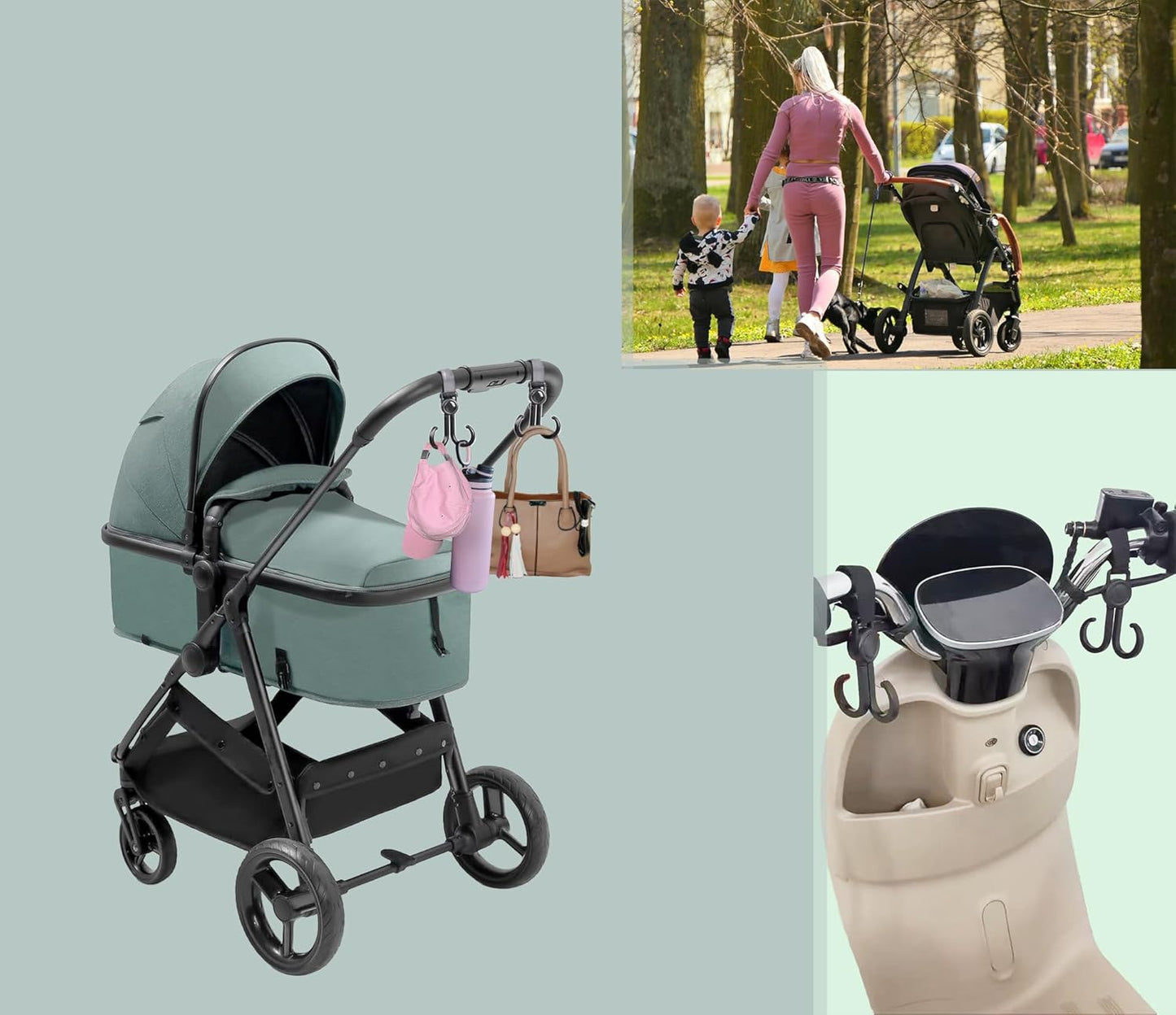 Double Stroller Hooks, 6 Pack Car Seat and Headrest Hook, Adjustable Universal Organizer Hanger for Strollers