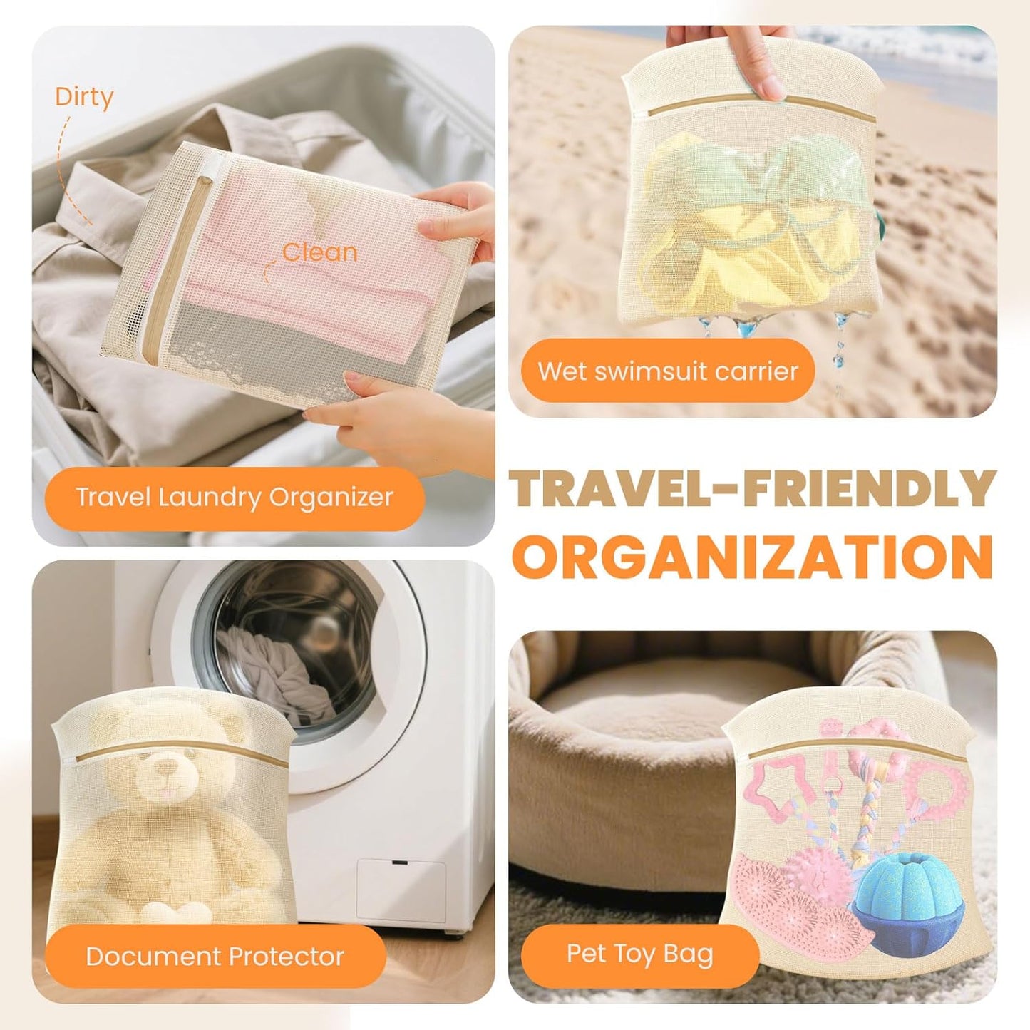 4Pcs Large Cotton Mesh Laundry Bags for Delicates,Breathable Mesh Garment Bag for Washing Machine,Travel Wash Bags with Zipper for Bras,Underwear,Socks,Clothes,Laundry Dorm Room Essentials(L)