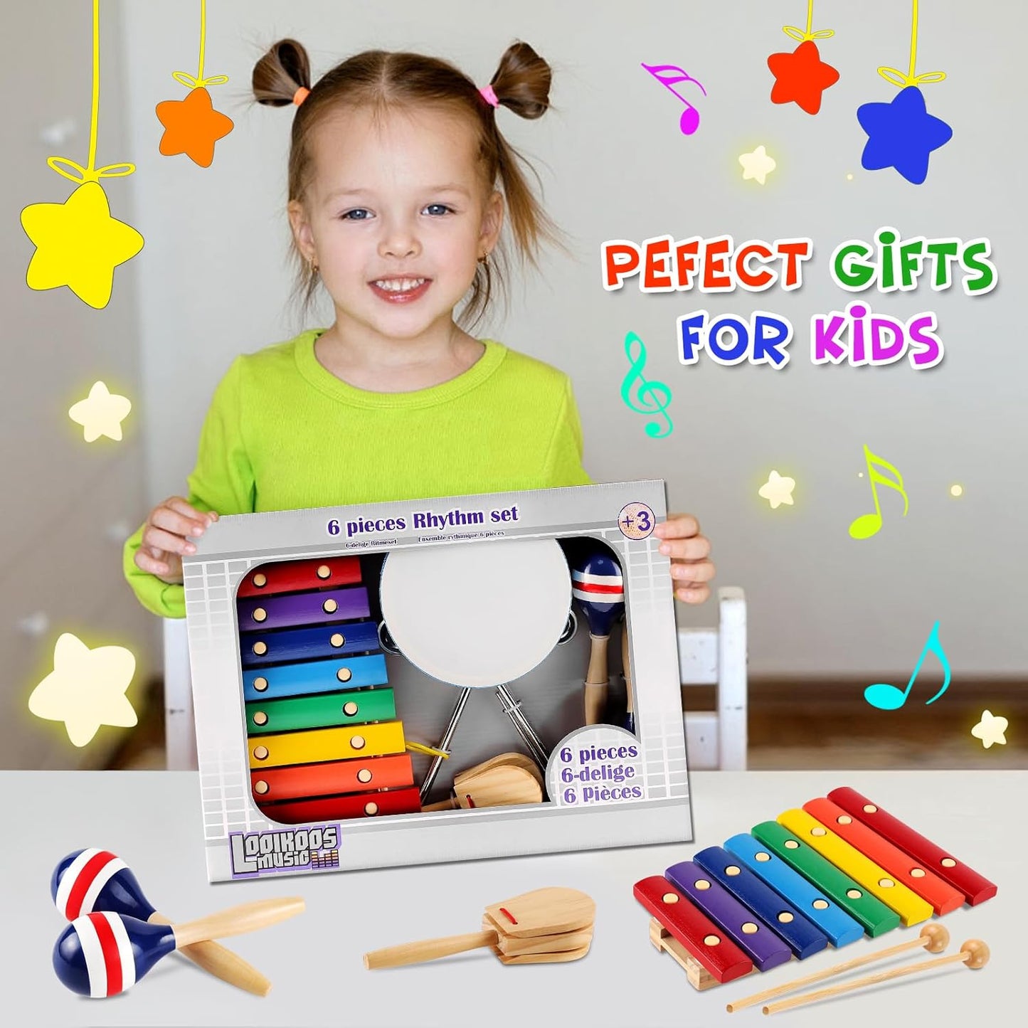 LOOIKOOS Baby Musical Instruments Montessori Wooden Toys for Toddlers 1-3,Percussion Instruments Set for Kids Preschool Educational Musical Toys for Boys and Girls Gifts