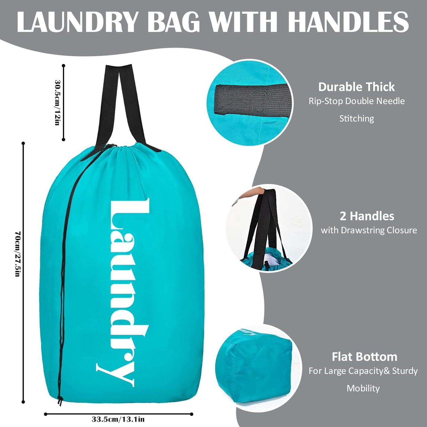 Sylfairy 2 Pack XL Laundry Bag with Strap,Heavy Duty Travel Laundry Bag,Rip-Stop Dirty Clothes Shoulder Bag with Drawstring,Easy Fit a Laundry Hamper or Basket Travel Essentials