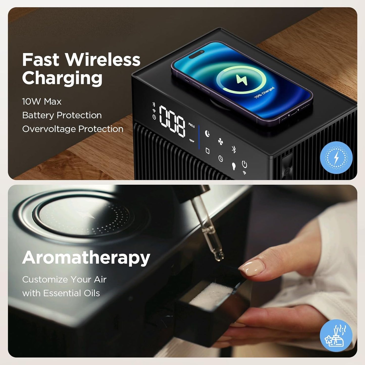 CleanForce Rainbow Cube | World’s First 4-in-1 Space-saving Air Purifier with Bluetooth Speaker, Wireless Charger & Aroma Diffuser | Swiss Tech,over 900ft² Coverage | Ultra-Quiet