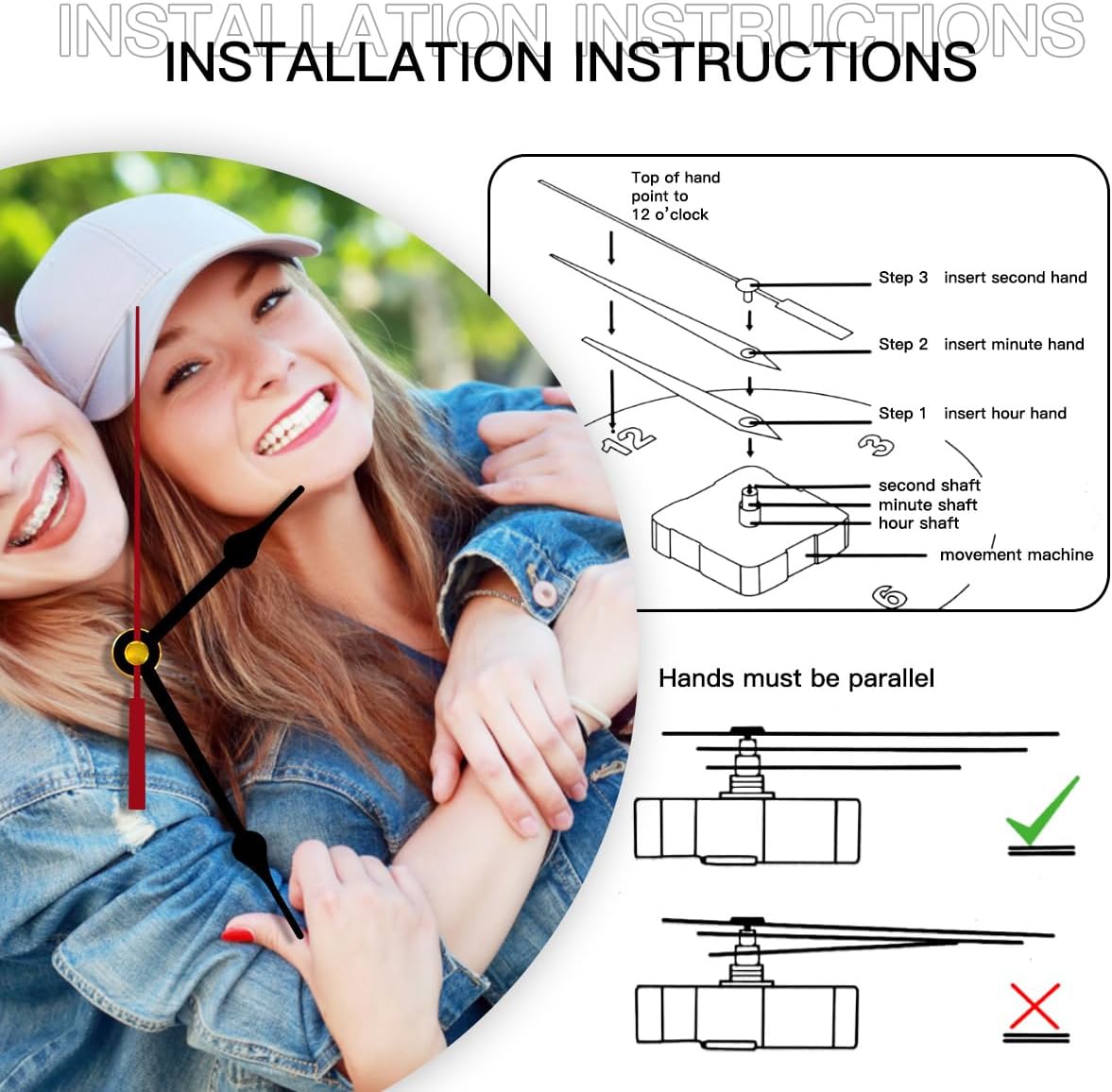 Generic Custom Clocks for Walls Personalized Picture Hanging Time Clocks Silent Non Ticking Round Decoration for Kitchen Creative, 12inch-30cm