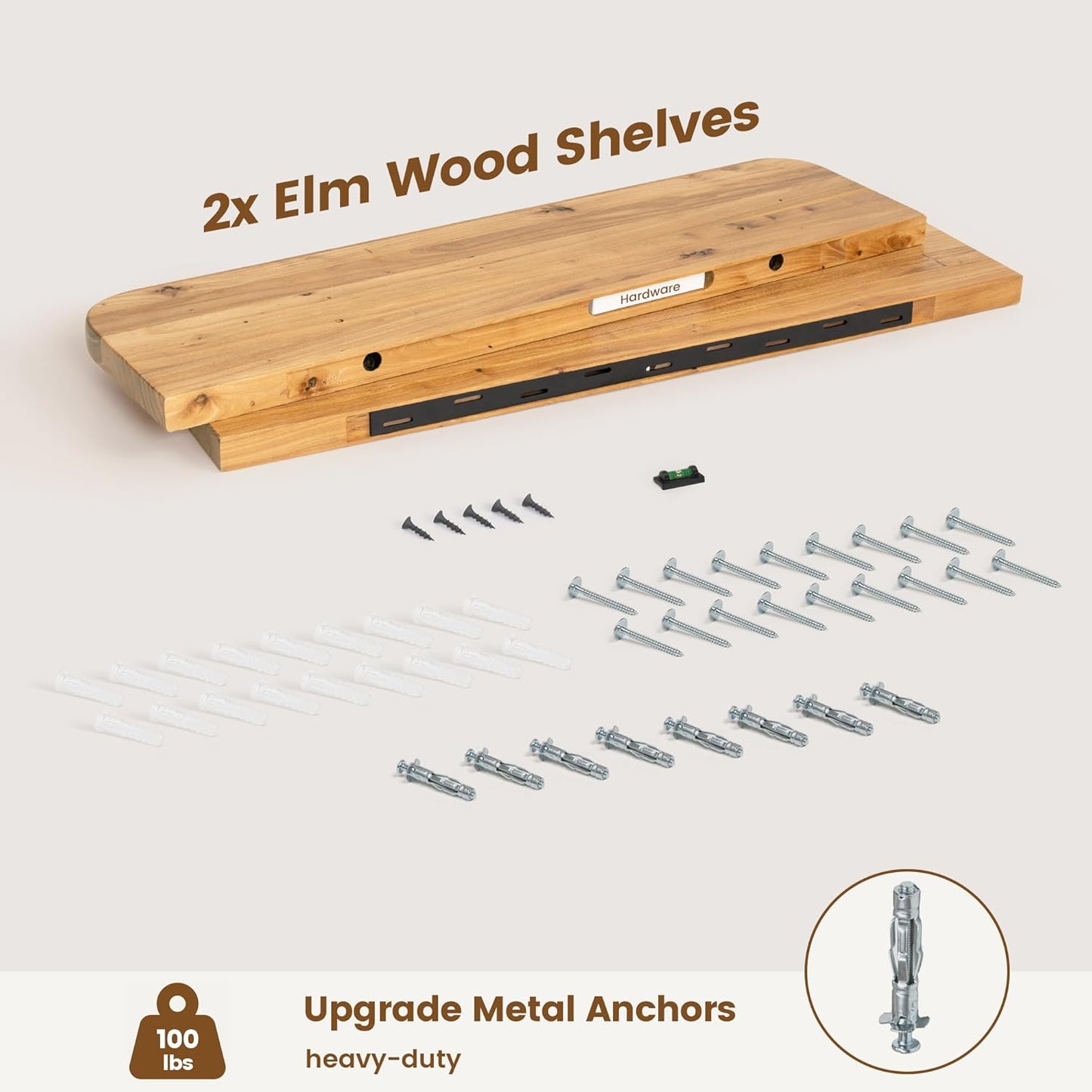 Rustic Elm Wood Floating Shelves for Wall Round Edge, 36"W x 9.2"D x 1.37"H, Set of 2 with Invisible Bracket, Wall Mounted Storage Shelves for Living Room Bedroom Kitchen Bathroom Decor, Natural