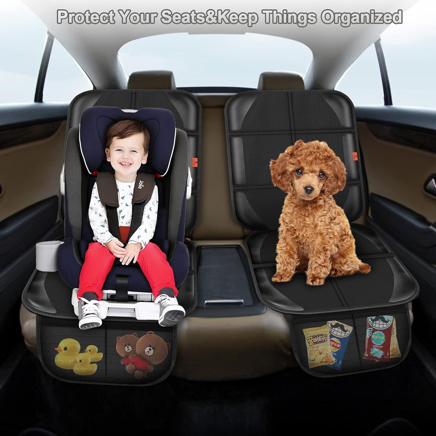 Car Seat Protector,Auto Car Seat Protectors Baby Carseat Waterproof & Durable 600D Fabric for Child Baby Car Seat Mat Vehicle Pet Cover 2 Storage Pockets (2 Pack)