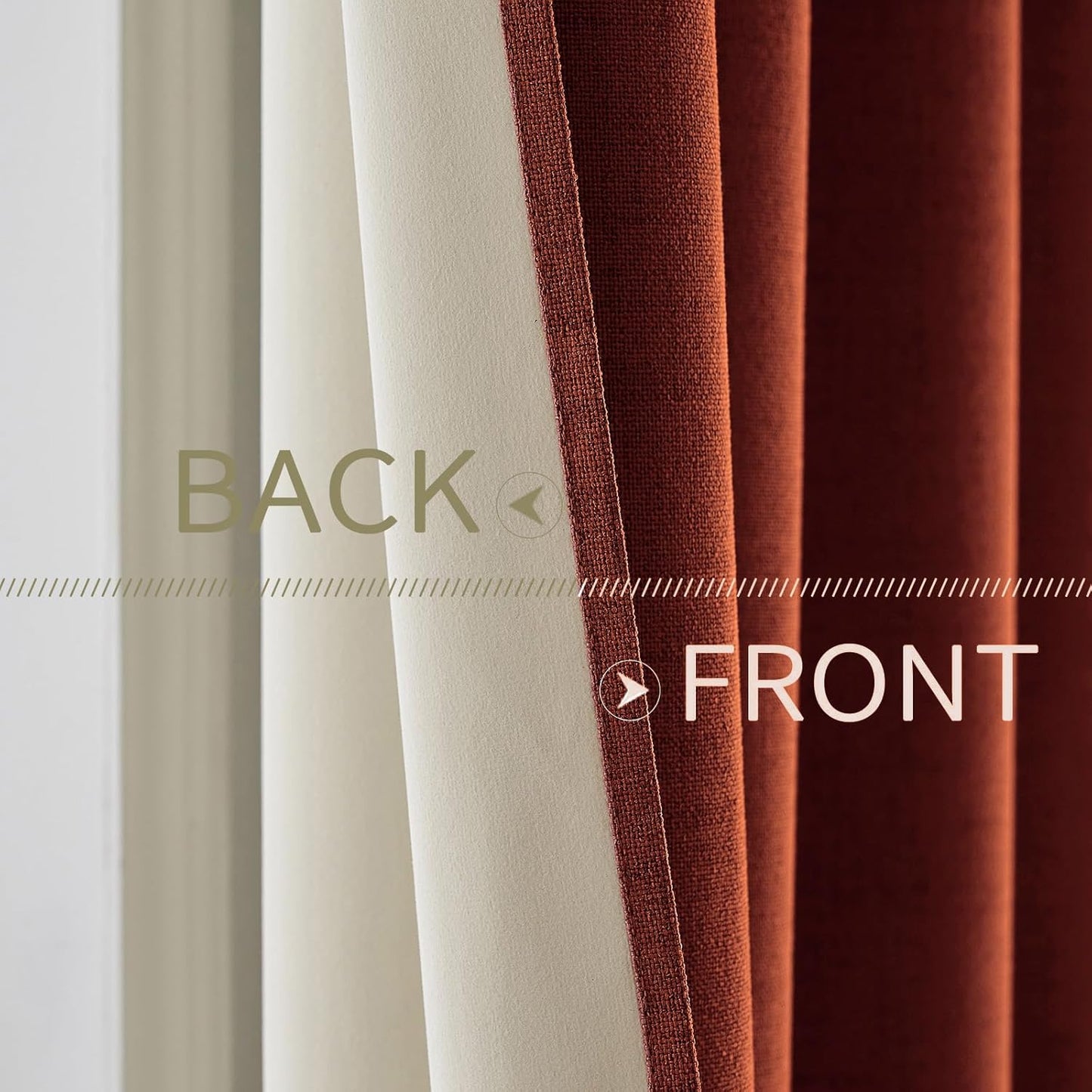 MIULEE Linen Curtains 100% Blackout for Bedroom Thermal Insulated Burnt Orange Grommet Room Darkening Curtains & Drapes Rust Terracotta Fall Decor for Living Room Nursery 52 x 72 Inch (2 Panels)