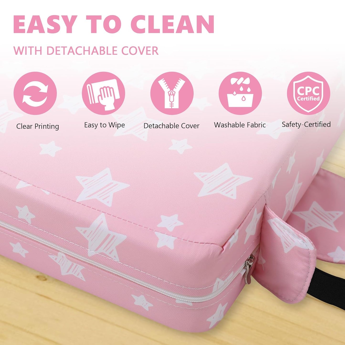 Booster Seat for Kitchen Chair with Adjustable Straps, Toddler Booster Seats for Dining Table Portable for Travel Camping Eating, Booster Cushion for Table for Baby Child Infant Kid Boy Girl