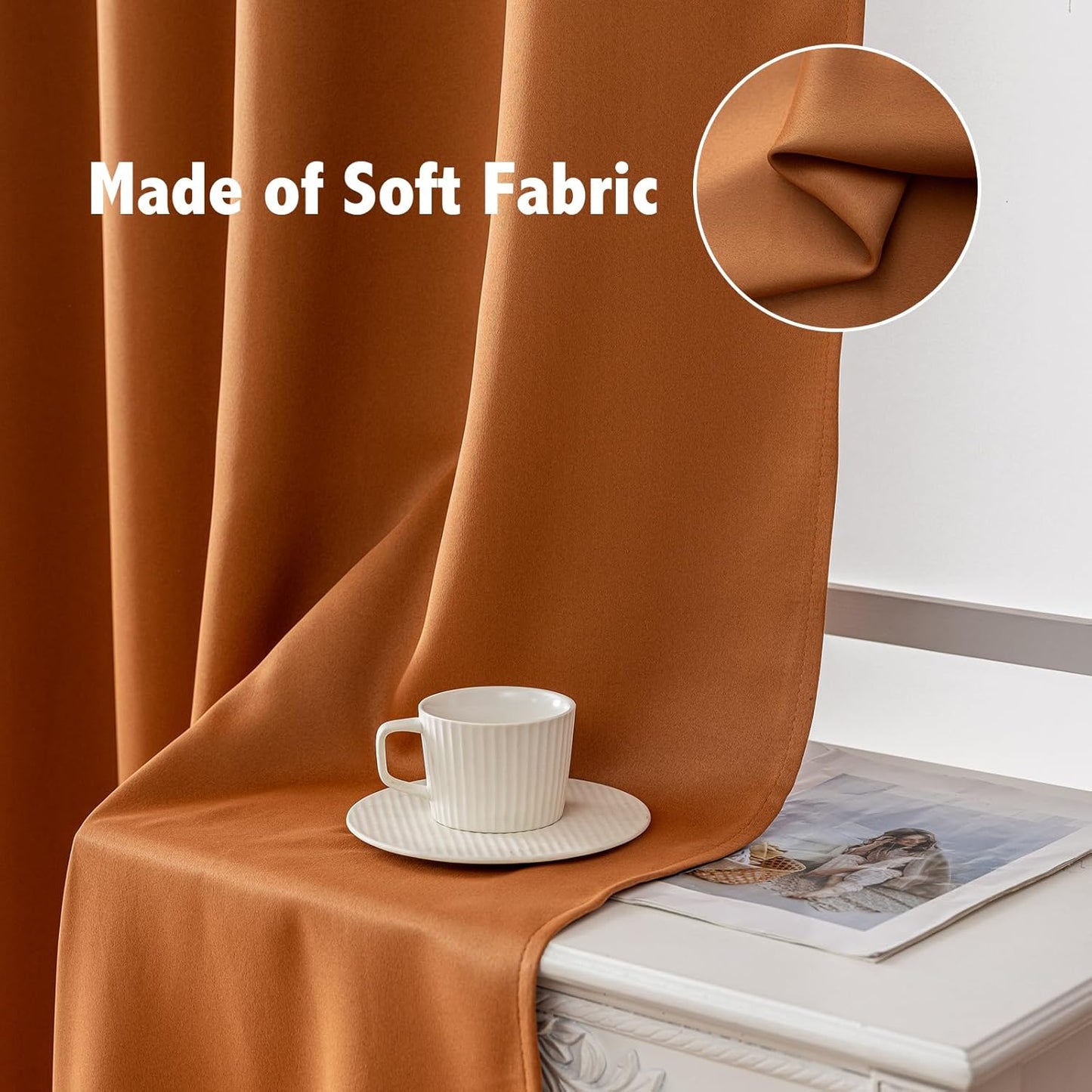 Anytime 100% Blackout Curtain Set, Thermal Insulated & Energy Efficiency Window Draperies for Guest Room, Full Shading Panels for Shift Worker and Light Sleepers(Orange, 2 Panels, 52W x 80L)