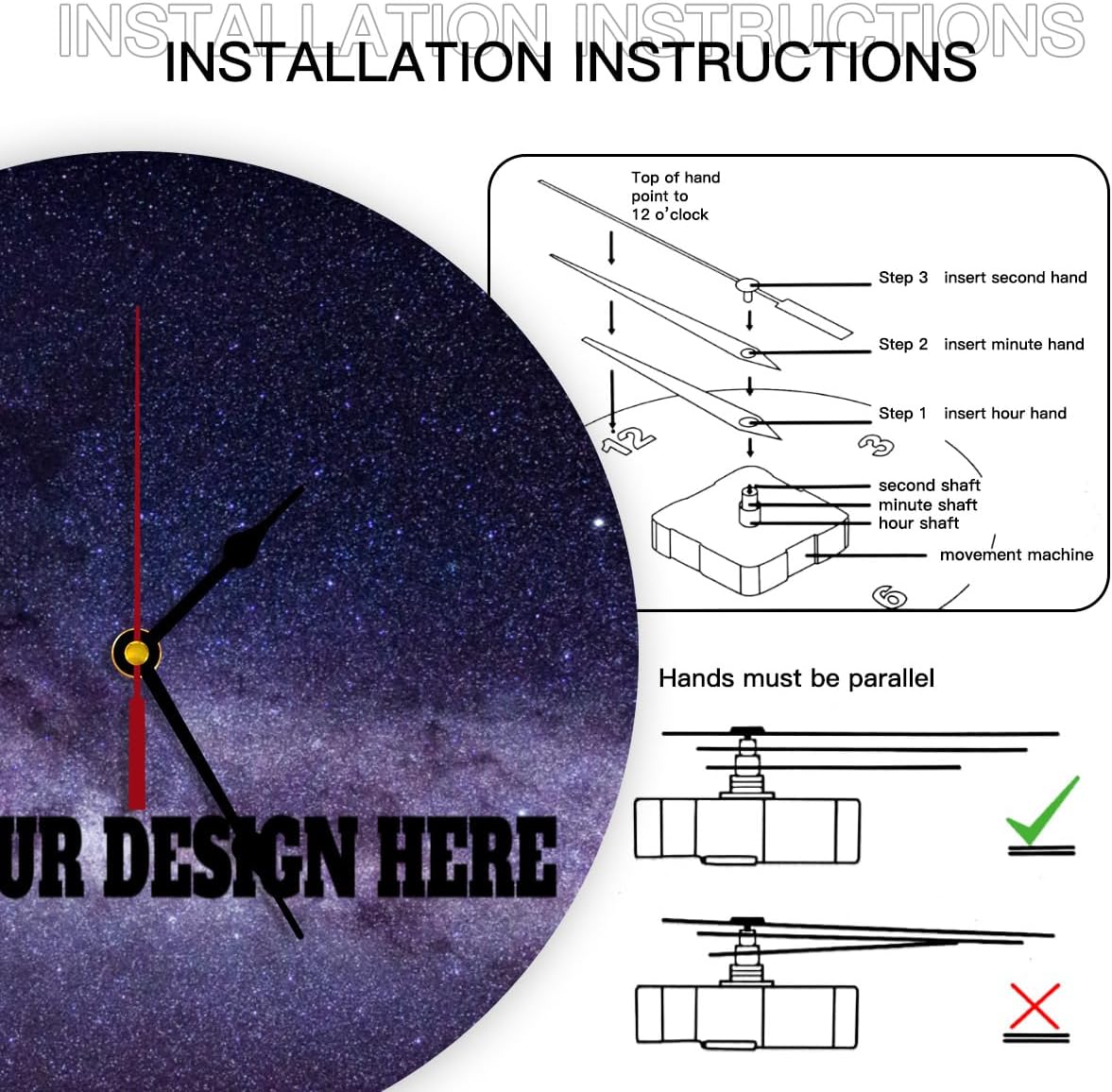 Generic Custom Wall Clock Personalized Clocks with Photo Text Logo Customized Round Clock for Birthday Wedding Present Wedding Friend Family Lover, 12inch-30cm