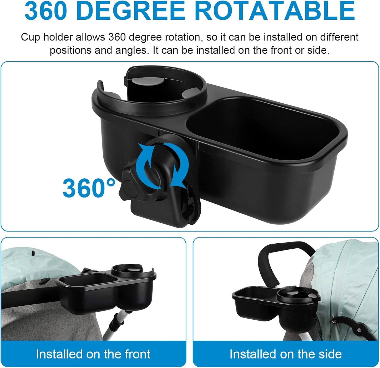 Accmor Stroller Cup Holder with Tray, Universal Cup Holder, Bike Bottle Holder, 360° Rotatable Large Caliber Drinks Holder for Stroller, Bike, Wheelchair, Walker