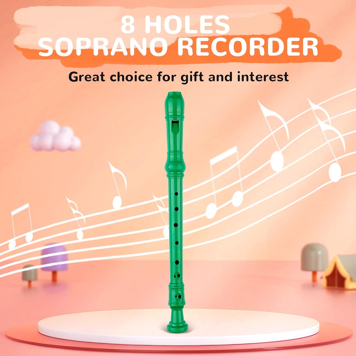 8-Hole Soprano Descant Recorder Baroque Style Kids Music Flute with Cleaning Rod & Case Bag for School Student Home Entertainment - Green