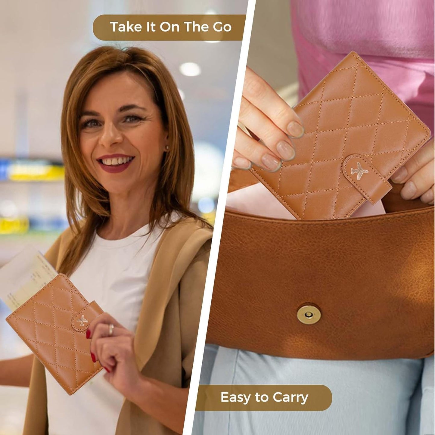 Melsbrinna Rfid Passport Holder for Travel women/Men, Cute Passport Wallet Rfid Blocking Card Slots, Rfid Passport Cover/CaseTravel Wallet, Passport Book Holder (1, LG BROWN)