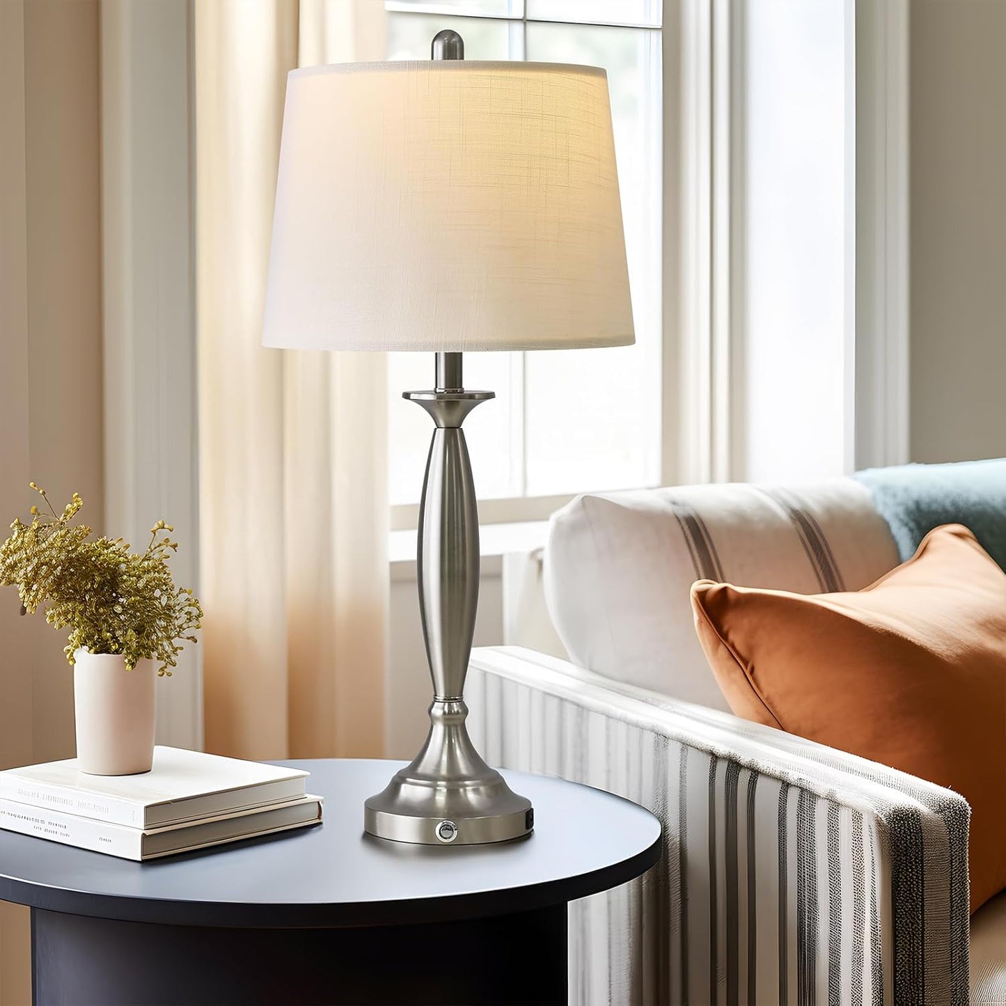 Oneach 28“Table Lamps Set of 2, 3-Way Dimmable Touch Control Bedside Lamps, USB Living Room Lamps, Modern Lamps for Living Room Bedroom Nightstand Silver (Bulb Included)