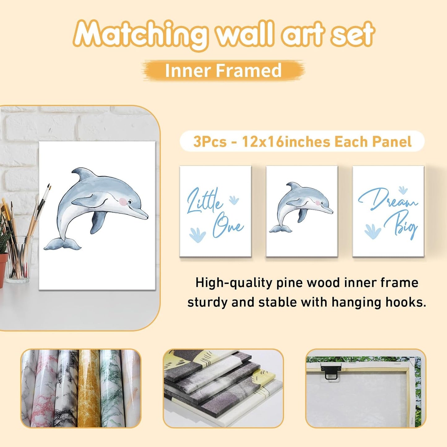 Personalized Baby Crib Bedding Set, 5 Pcs Custom Name Nursery Bedding Set, Blue Dolphin Baby Bedding Set for Girls Boys, Double Layer Baby Crib Sets, Customized Gifts for Toddlers Kids Infants